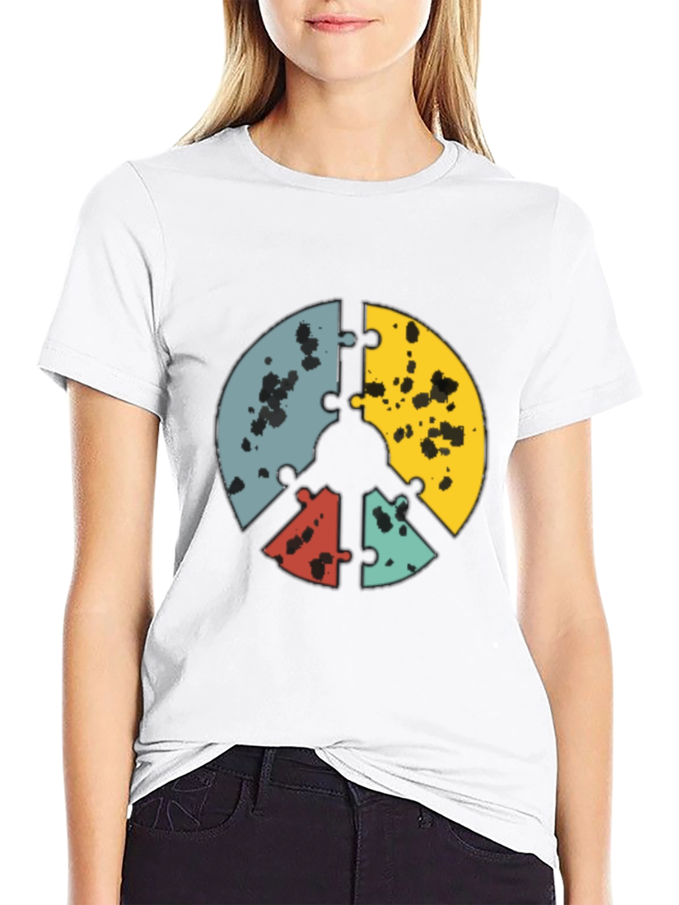 Puzzle Peace Sign Graphic Tee - Black