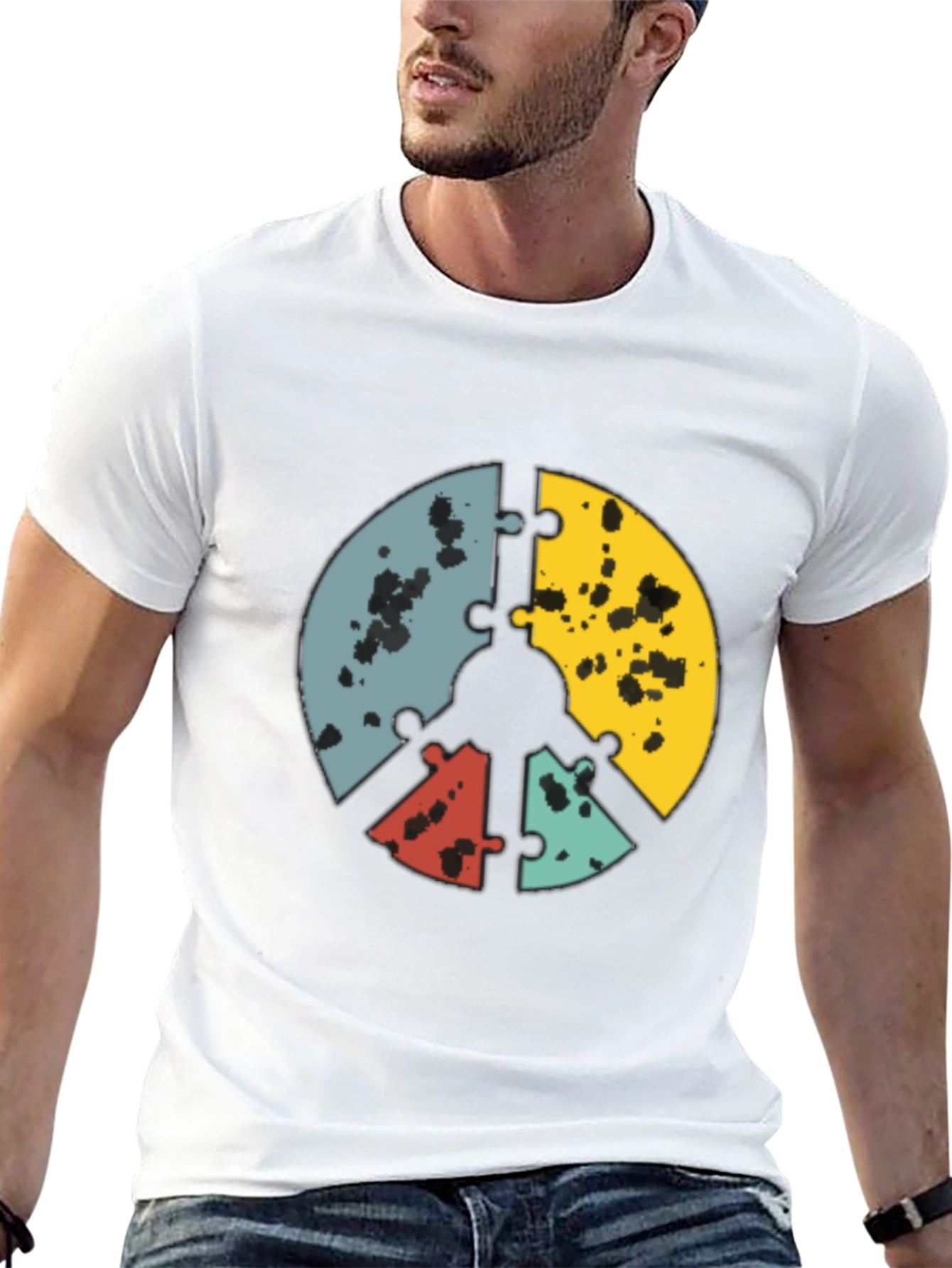 Puzzle Peace Sign Graphic Tee - Black