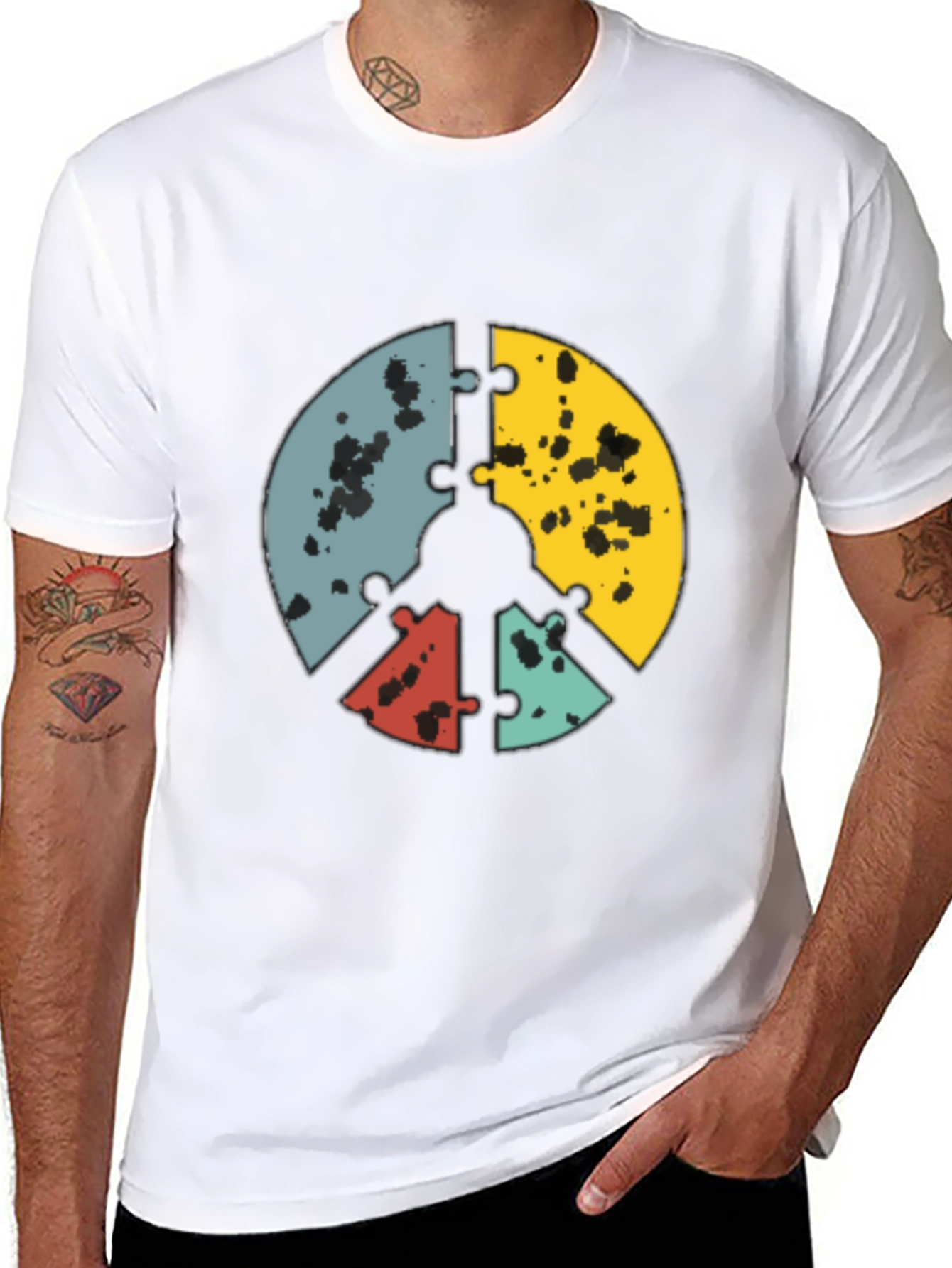 Puzzle Peace Sign Graphic Tee - Black