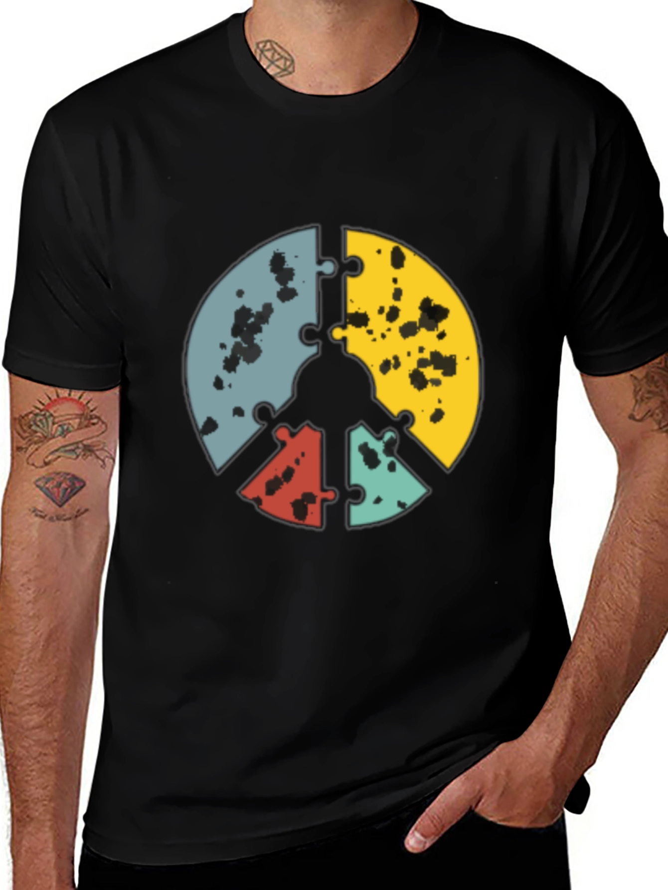 Puzzle Peace Sign Graphic Tee - Black