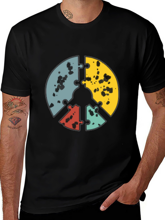 Puzzle Peace Sign Graphic Tee - Black