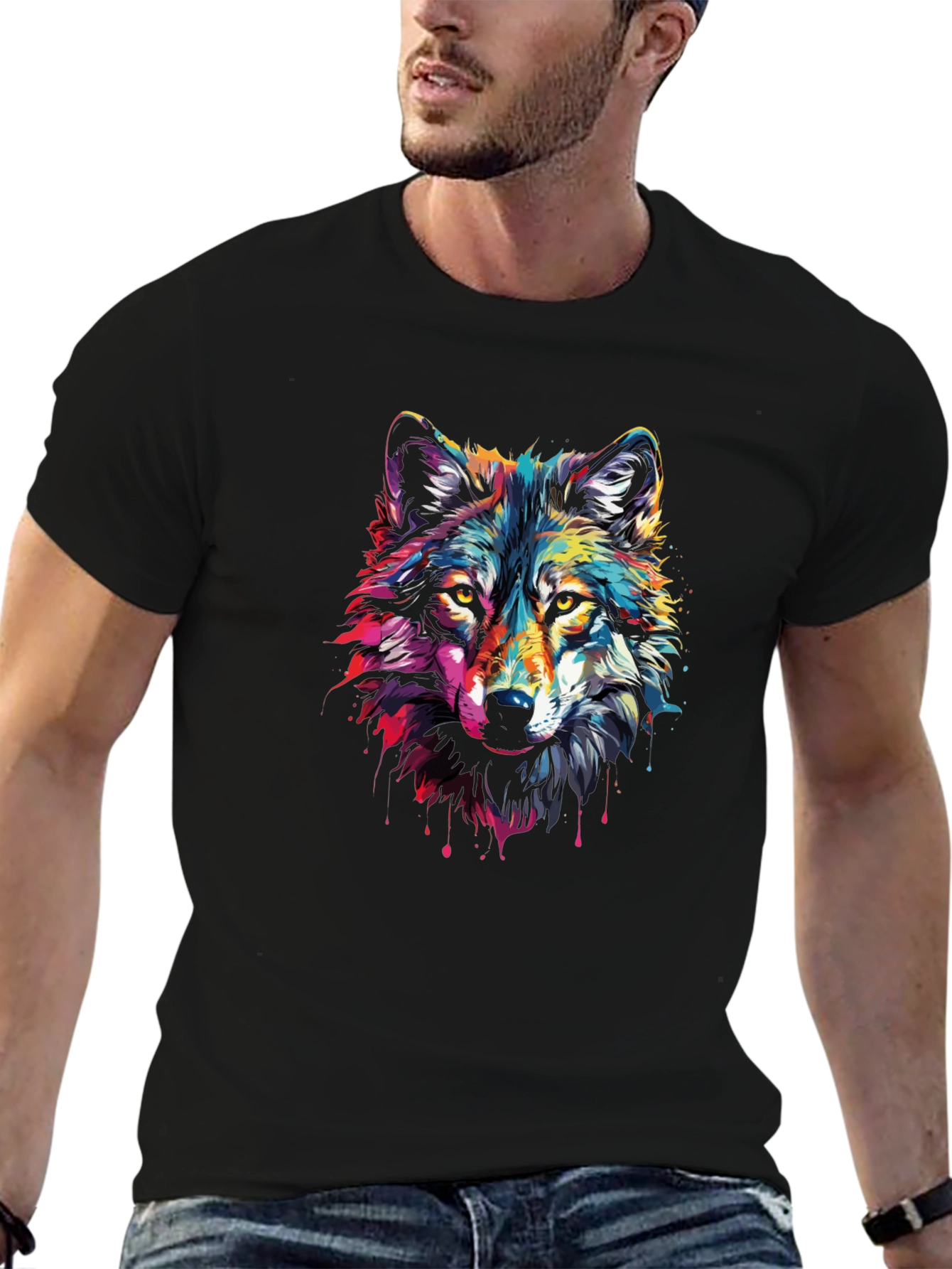 Vivid Wolf Graphic T-Shirt - Stylish Mens Tee