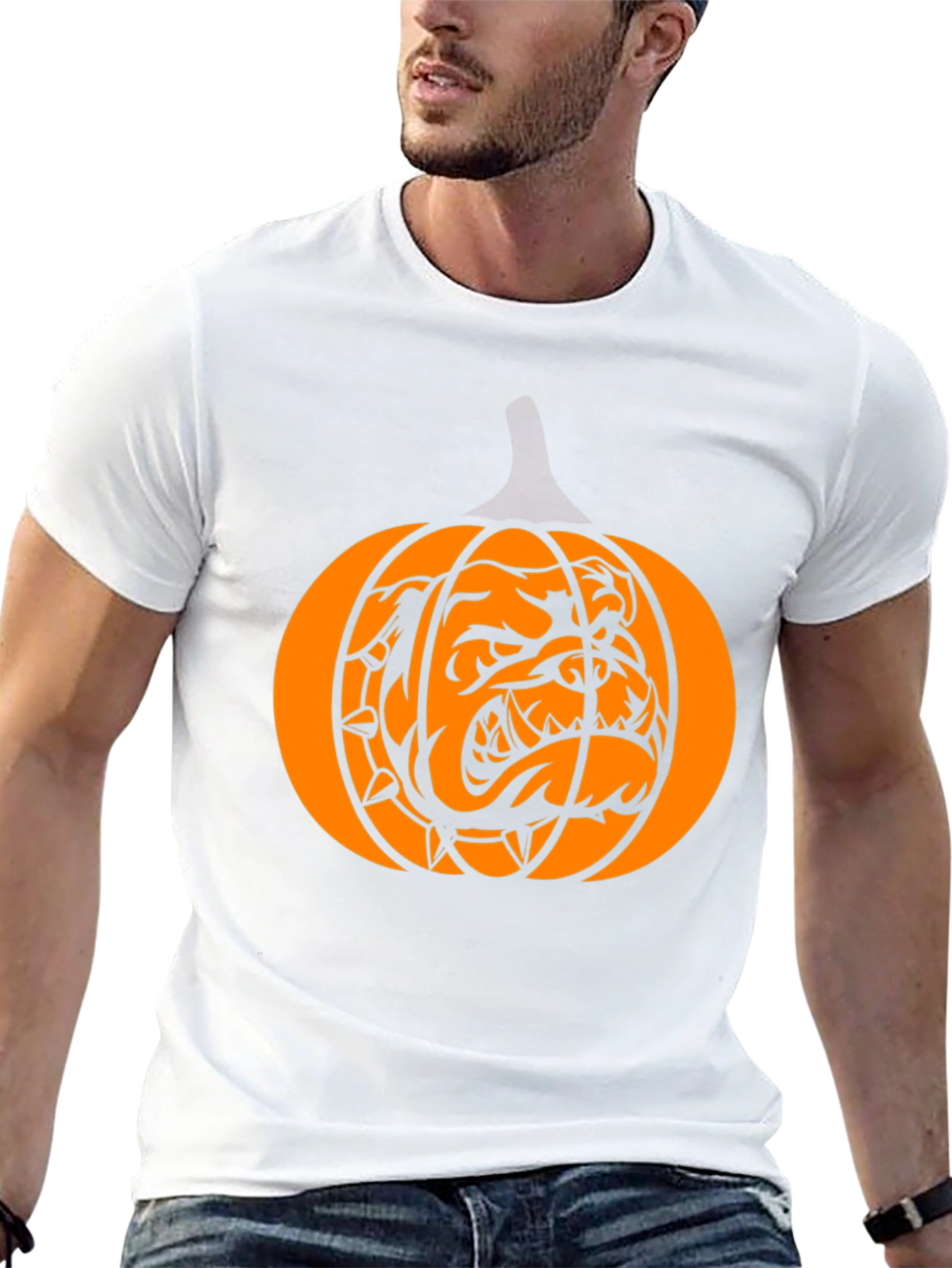 Bulldog Pumpkin Halloween Graphic Tee - Black