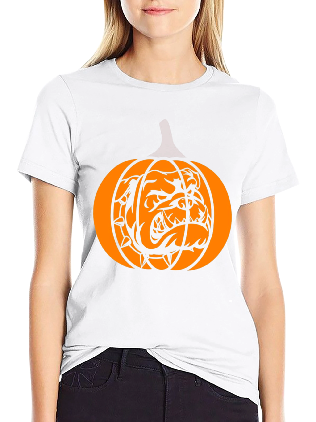 Bulldog Pumpkin Halloween Graphic Tee - Black