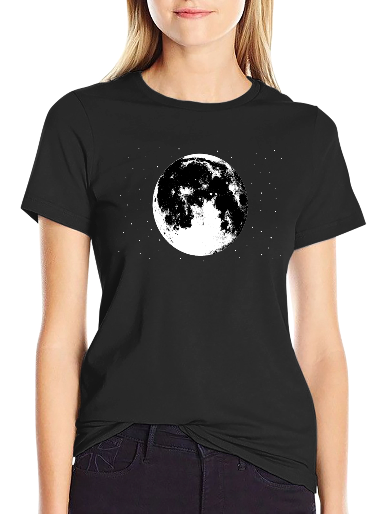 Moon Graphic Tee - Black Cotton T-Shirt