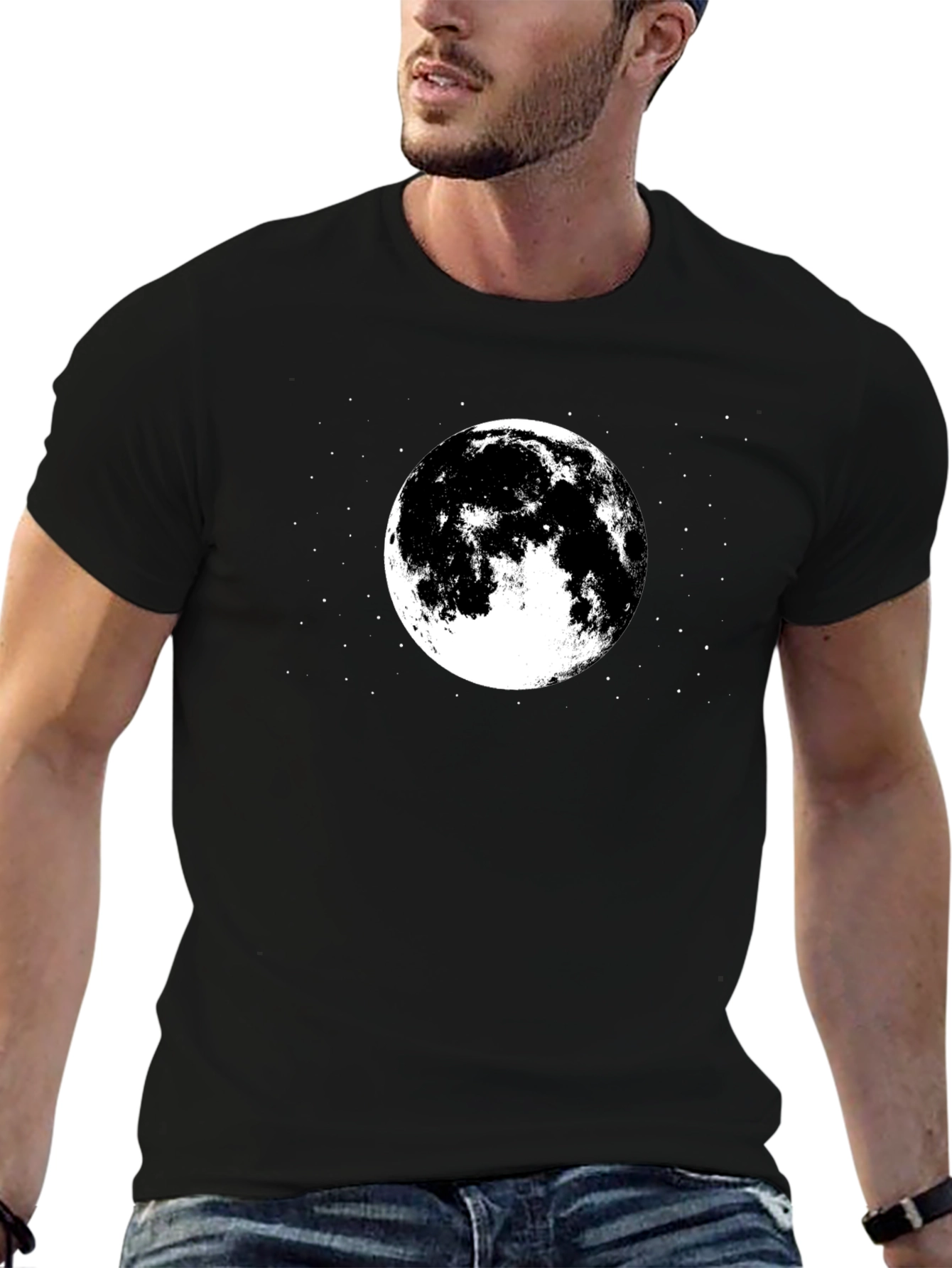 Moon Graphic Tee - Black Cotton T-Shirt