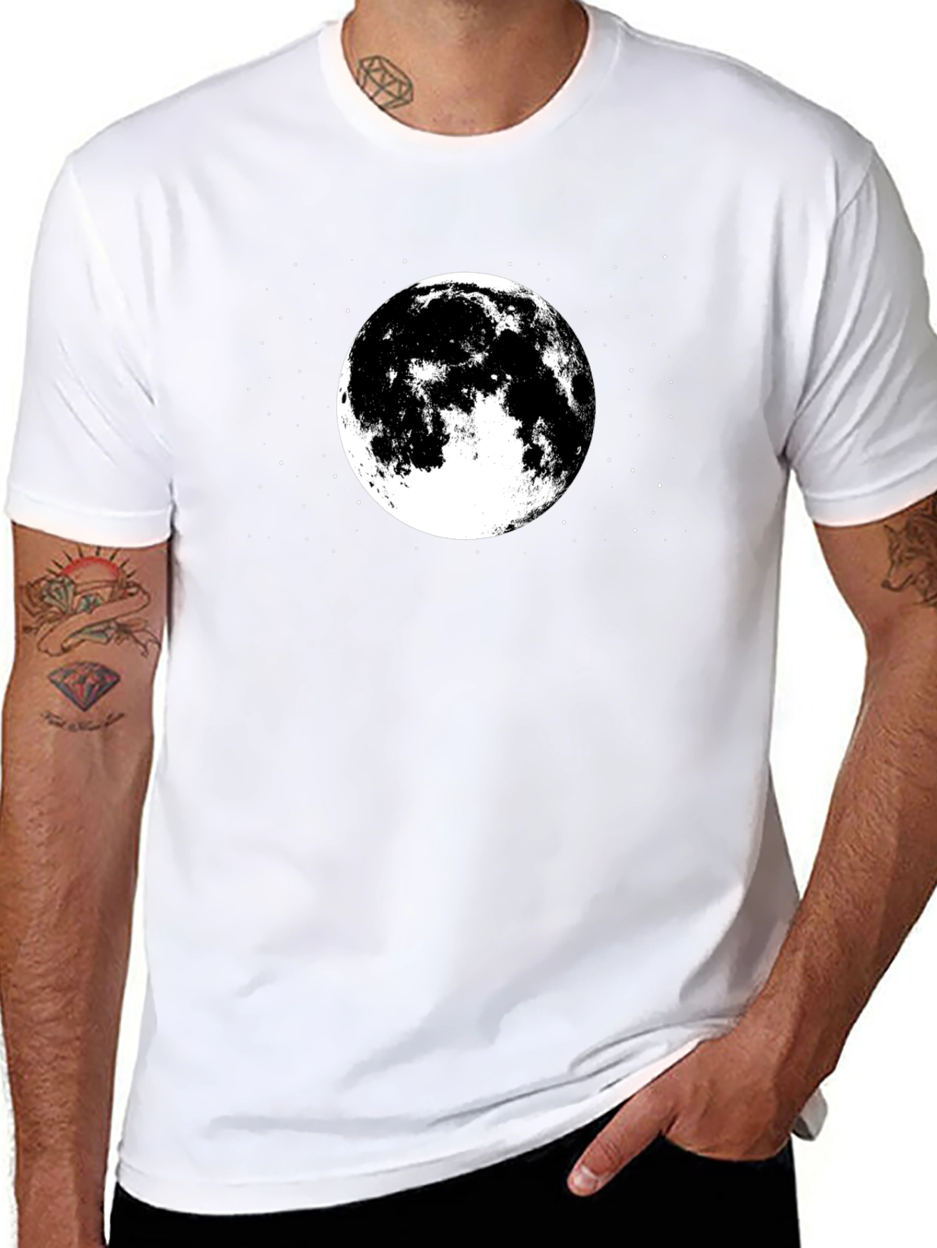 Moon Graphic Tee - Black Cotton T-Shirt