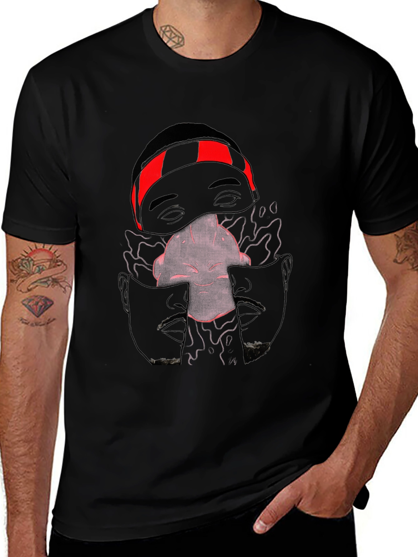 Unique Graphic Print Crew Neck Tee - Black