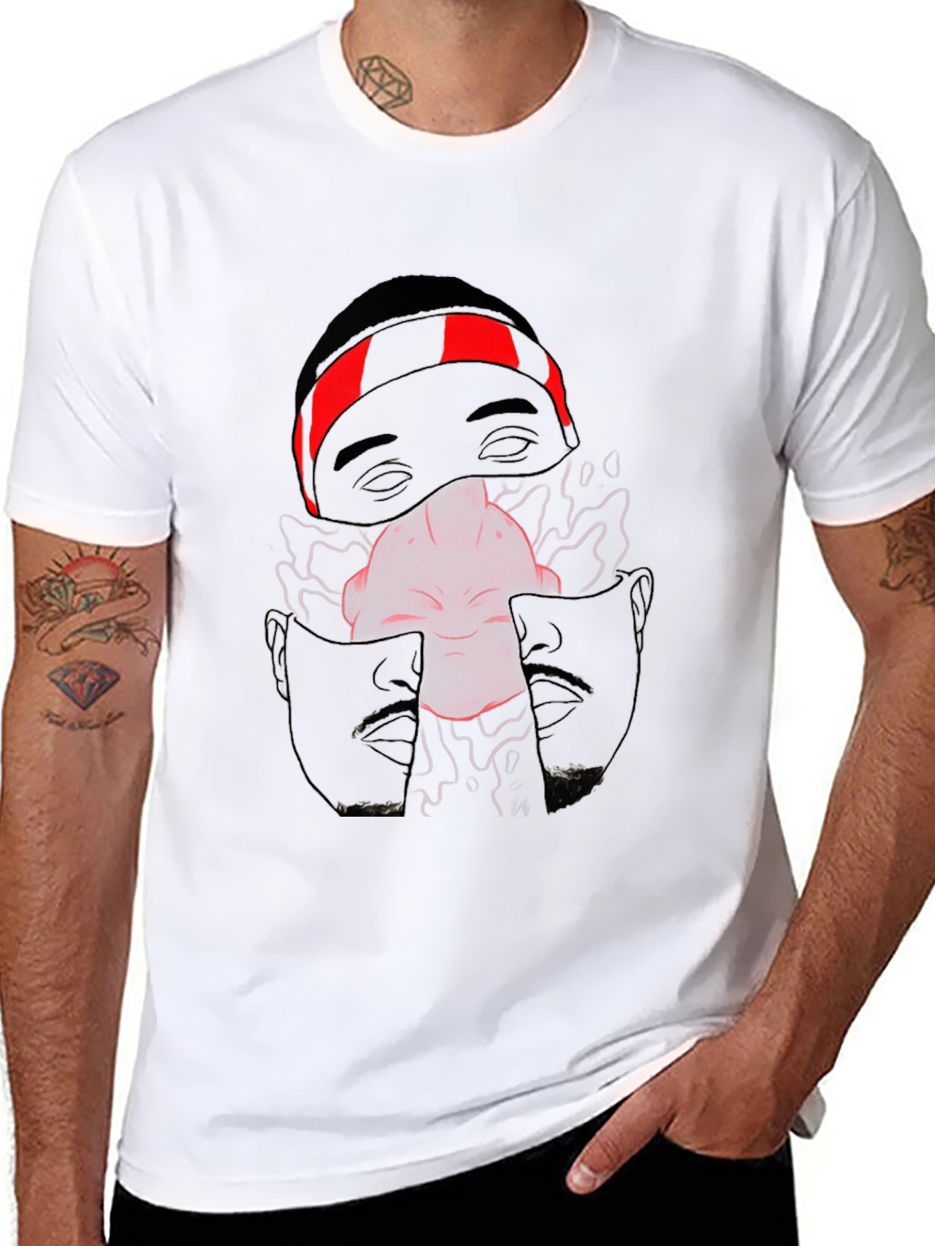 Unique Graphic Print Crew Neck Tee - Black