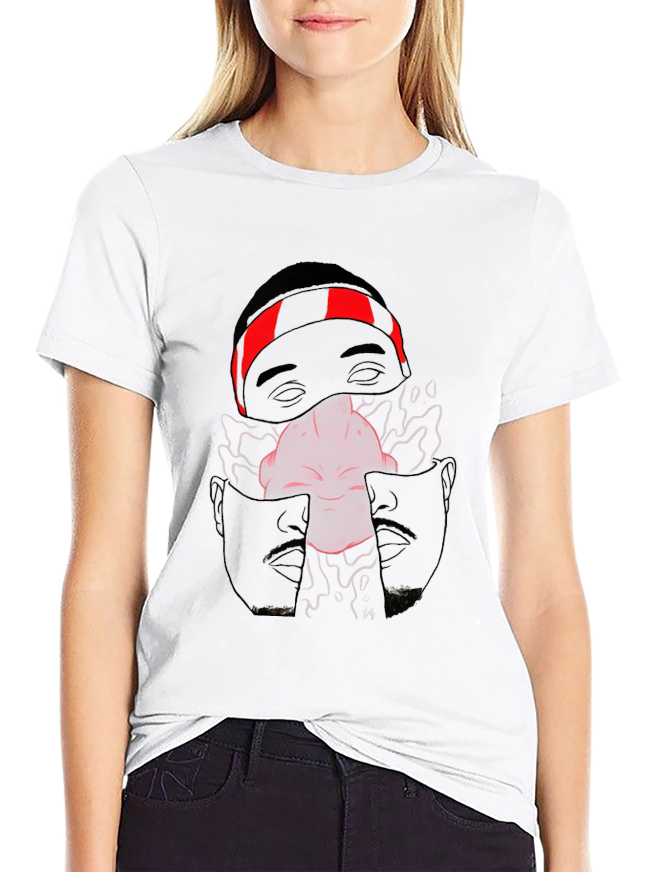 Unique Graphic Print Crew Neck Tee - Black