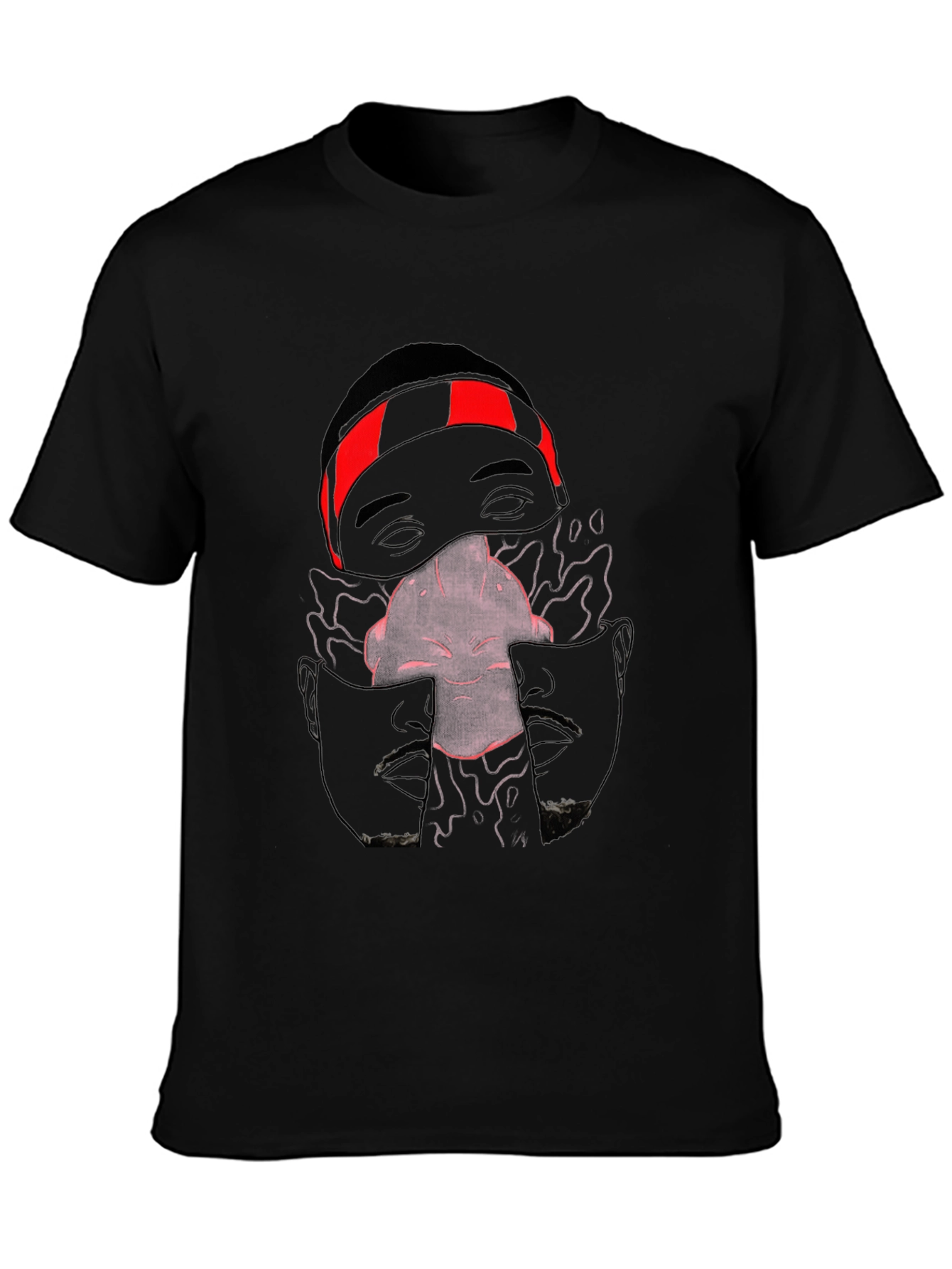 Unique Graphic Print Crew Neck Tee - Black