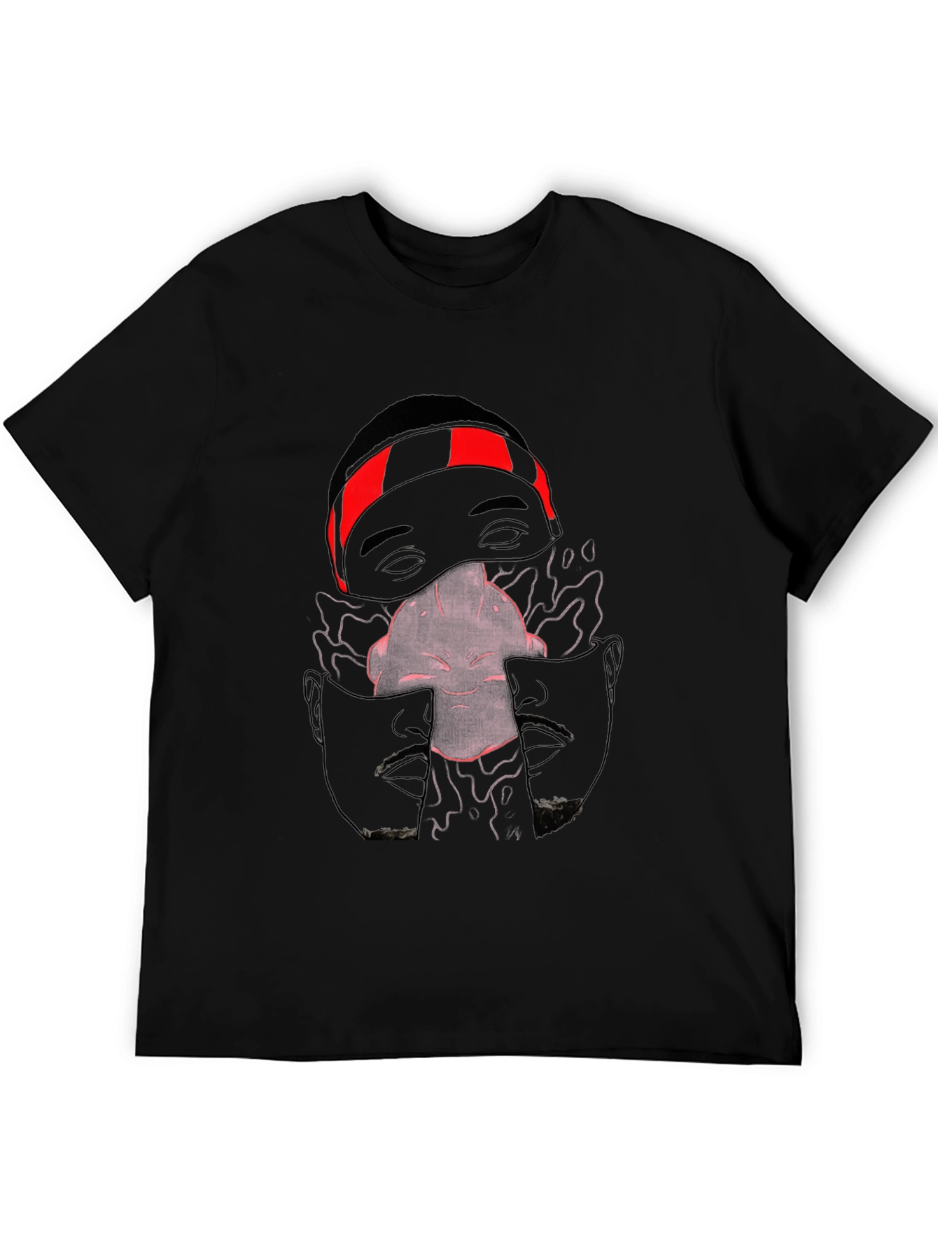 Unique Graphic Print Crew Neck Tee - Black