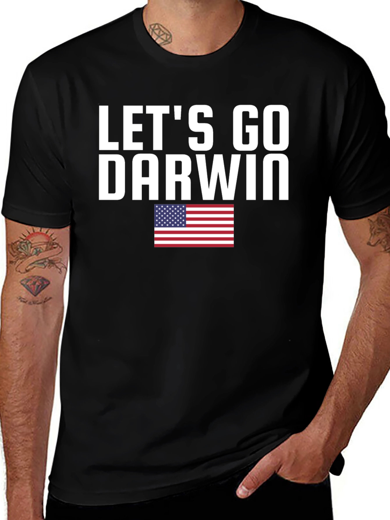 Lets Go Darwin T-Shirt American Flag Black