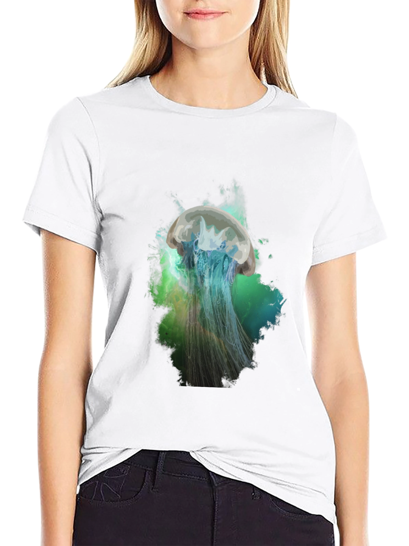 Jellyfish Graphic Print T-Shirt - Black