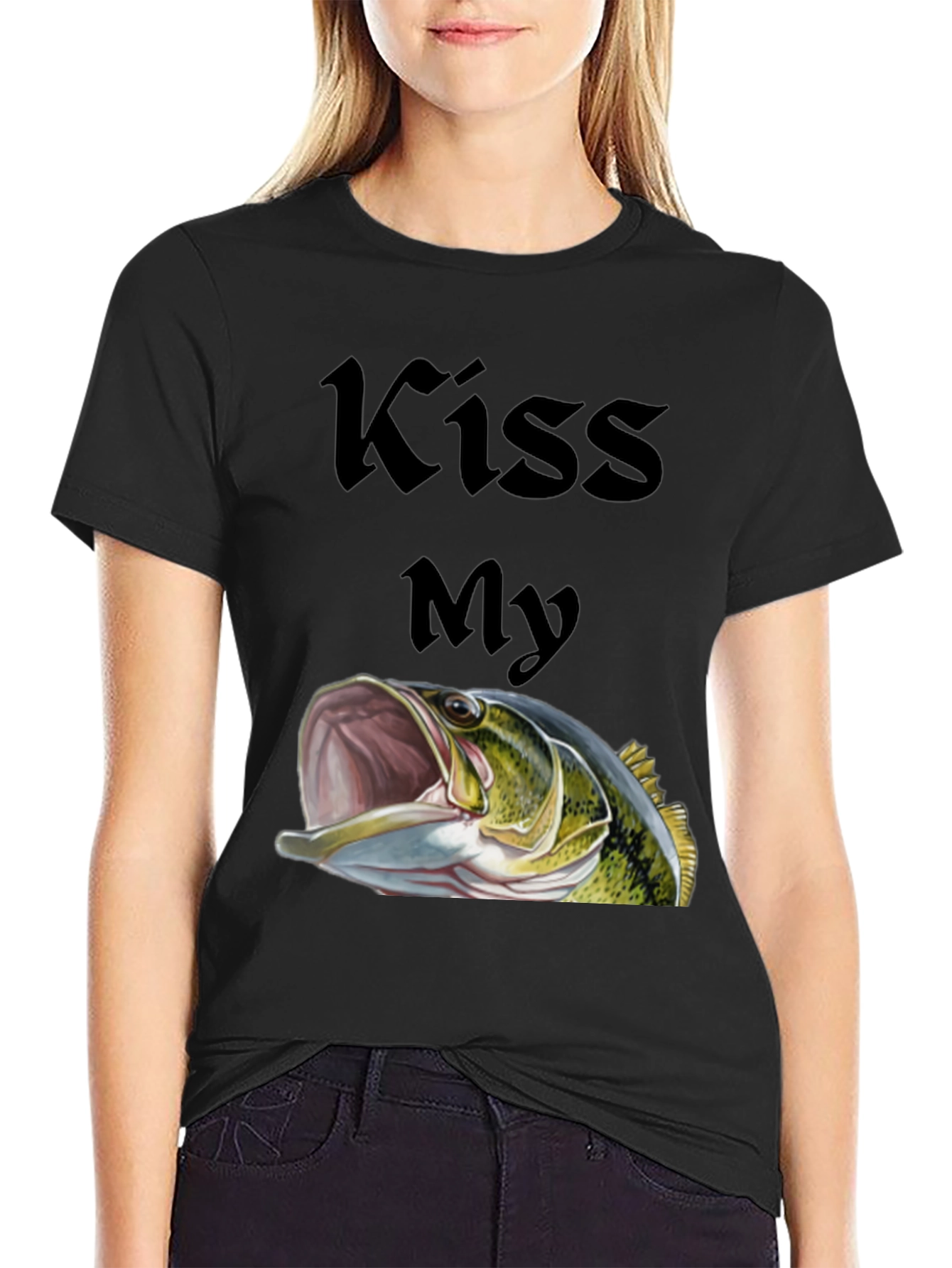 Kiss My Bass Graphic Tee - Black Fishing T-Shirt