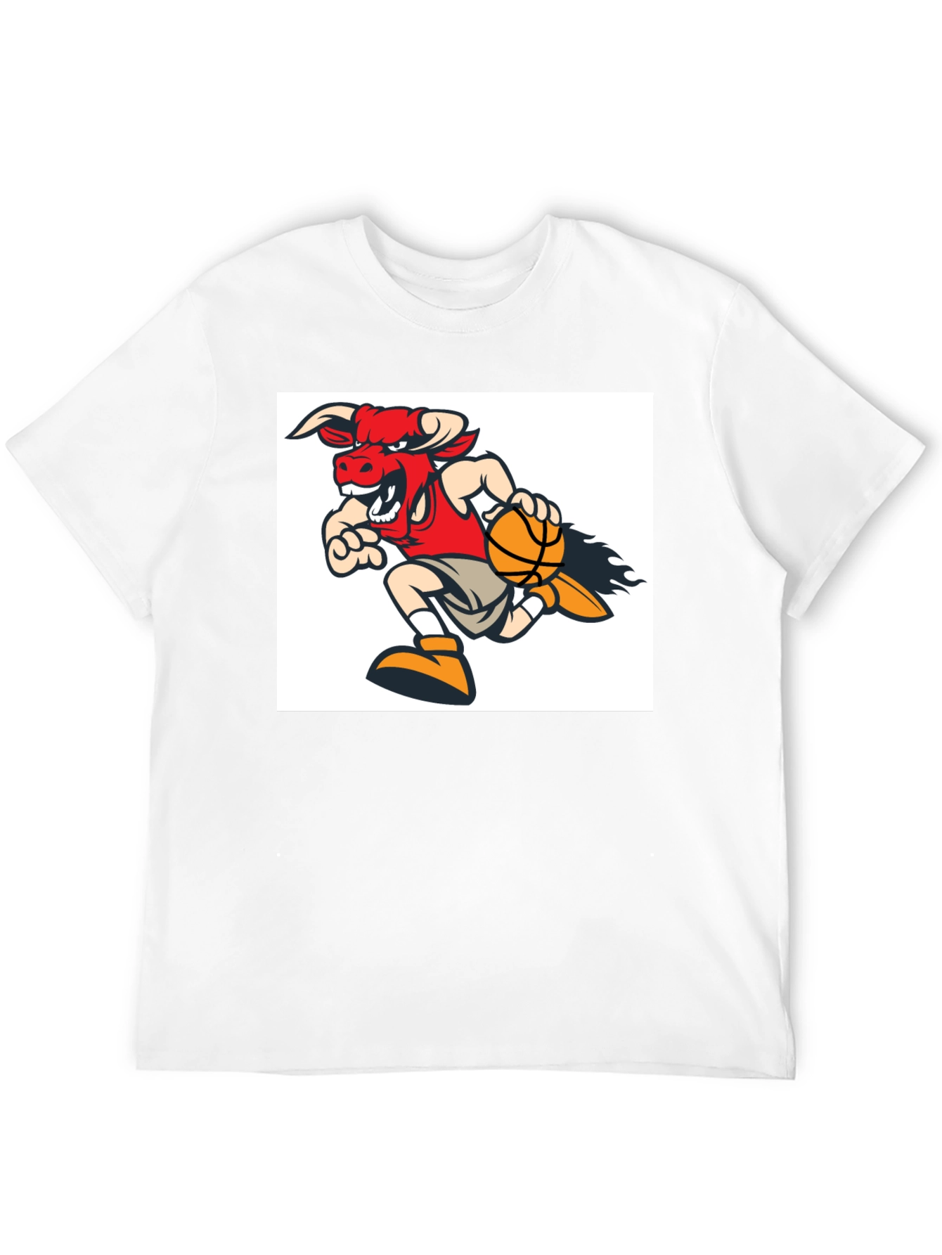 Cartoon Bull Basketball T-Shirt - Black