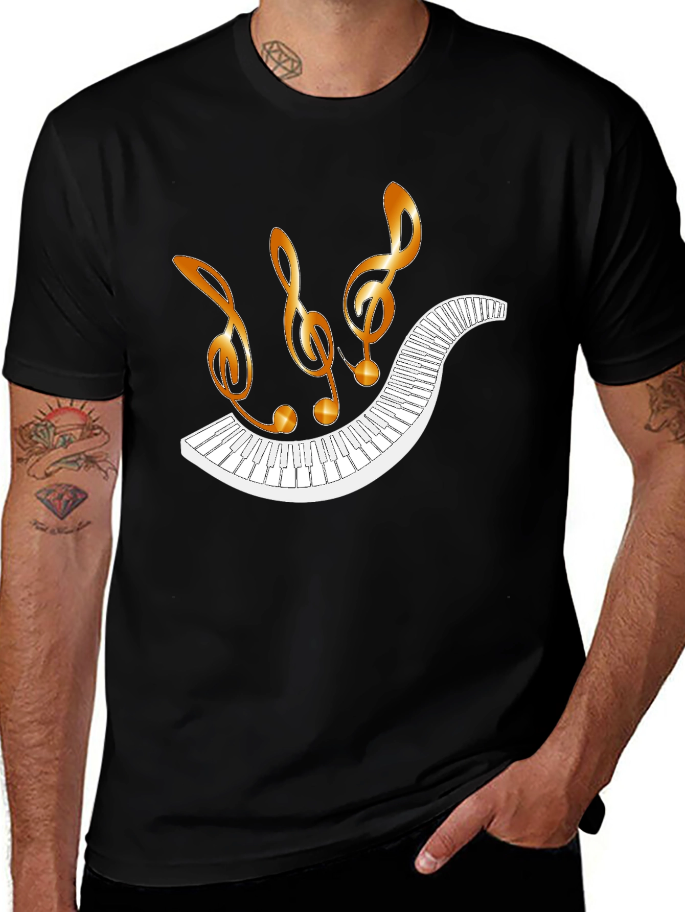 Musical Notes & Piano Keys Graphic T-Shirt