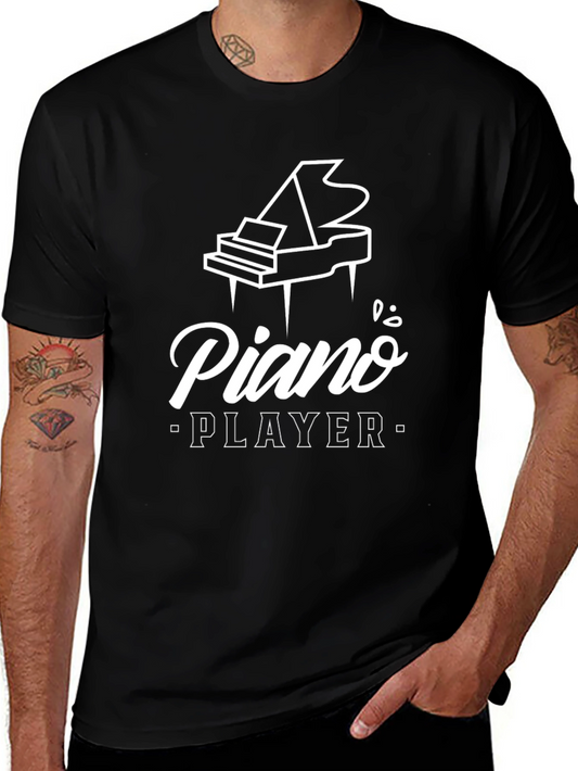 Piano Player T-Shirt: Black Cotton Grand Piano Graphic Tee