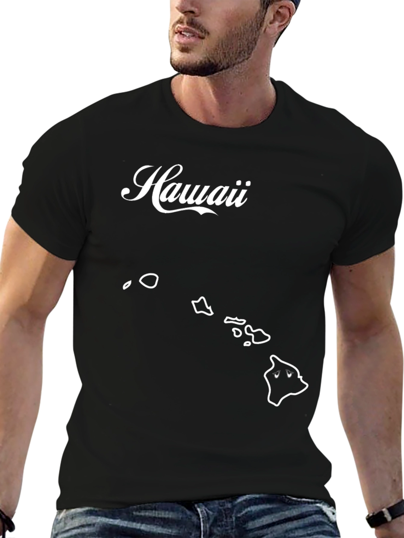 Hawaii State Outline T-Shirt - Black