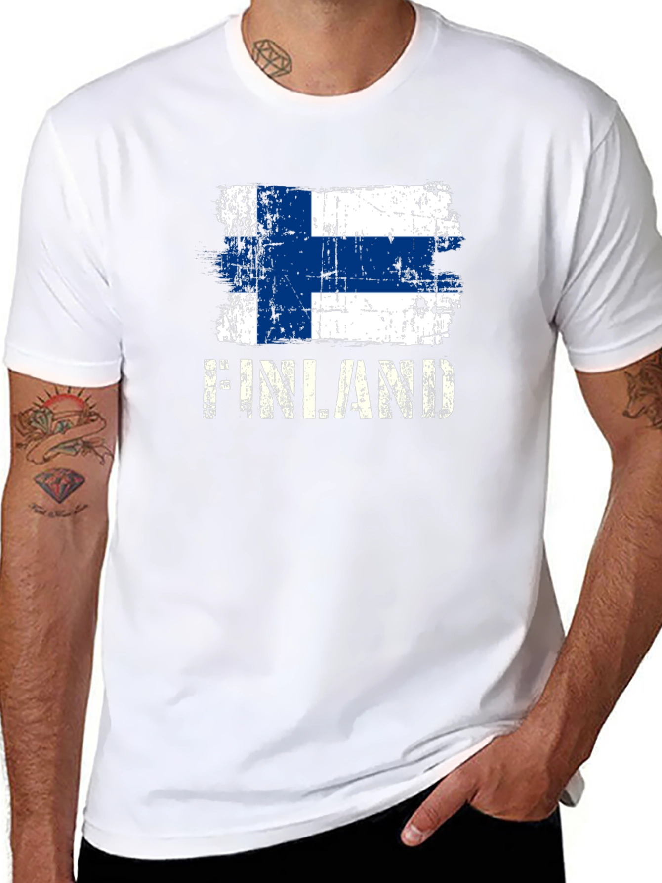 Finland Flag Distressed Graphic T-Shirt