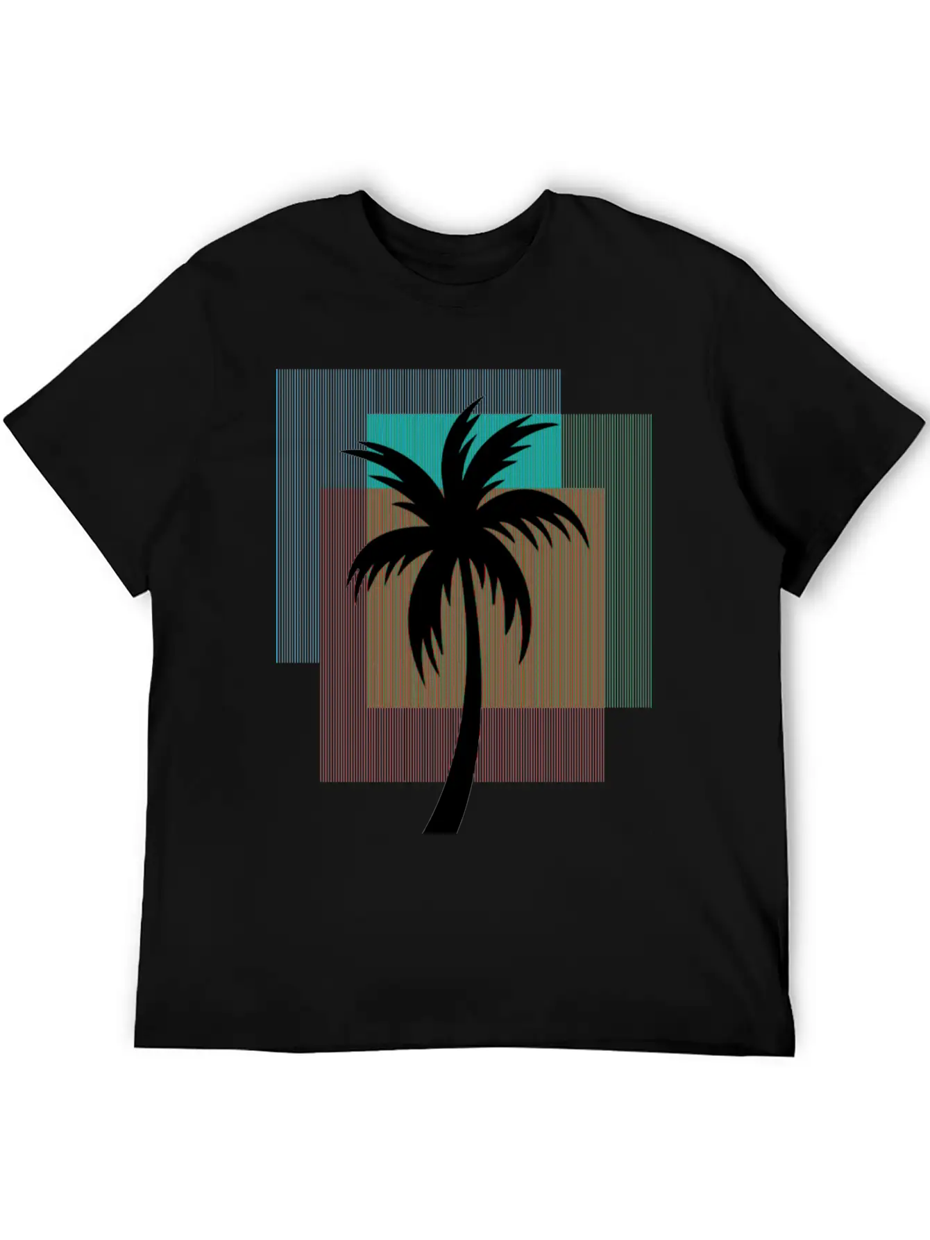Palm Tree In Colorful Geometric Shapes Unisex Casual T-Shirt – Clean Design For Daily Comfort