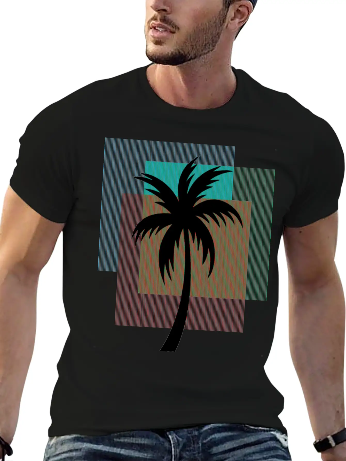 Palm Tree In Colorful Geometric Shapes Unisex Casual T-Shirt – Clean Design For Daily Comfort