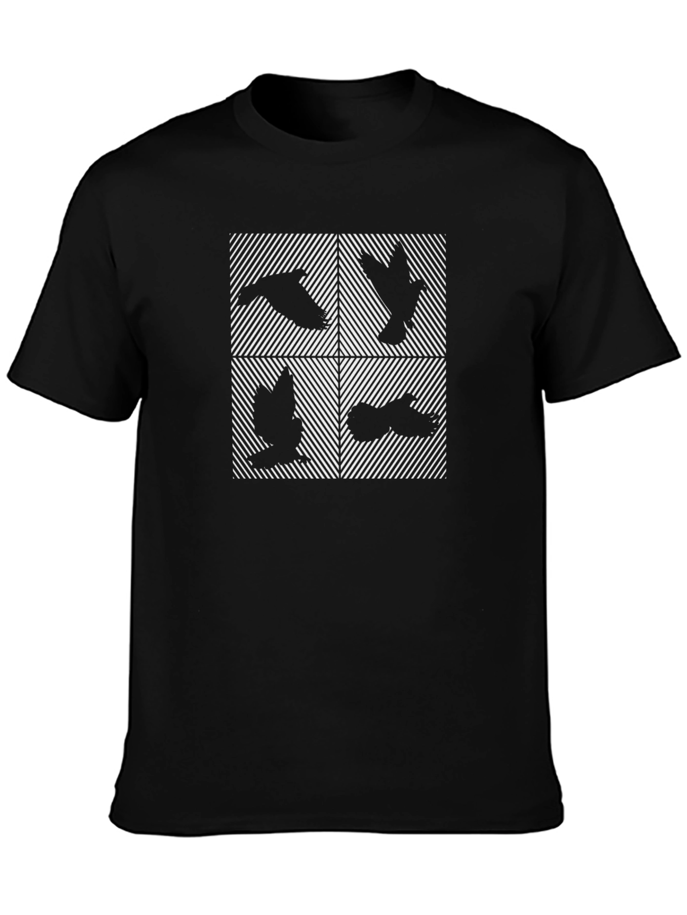 Abstract Birds Graphic Print Black T-Shirt