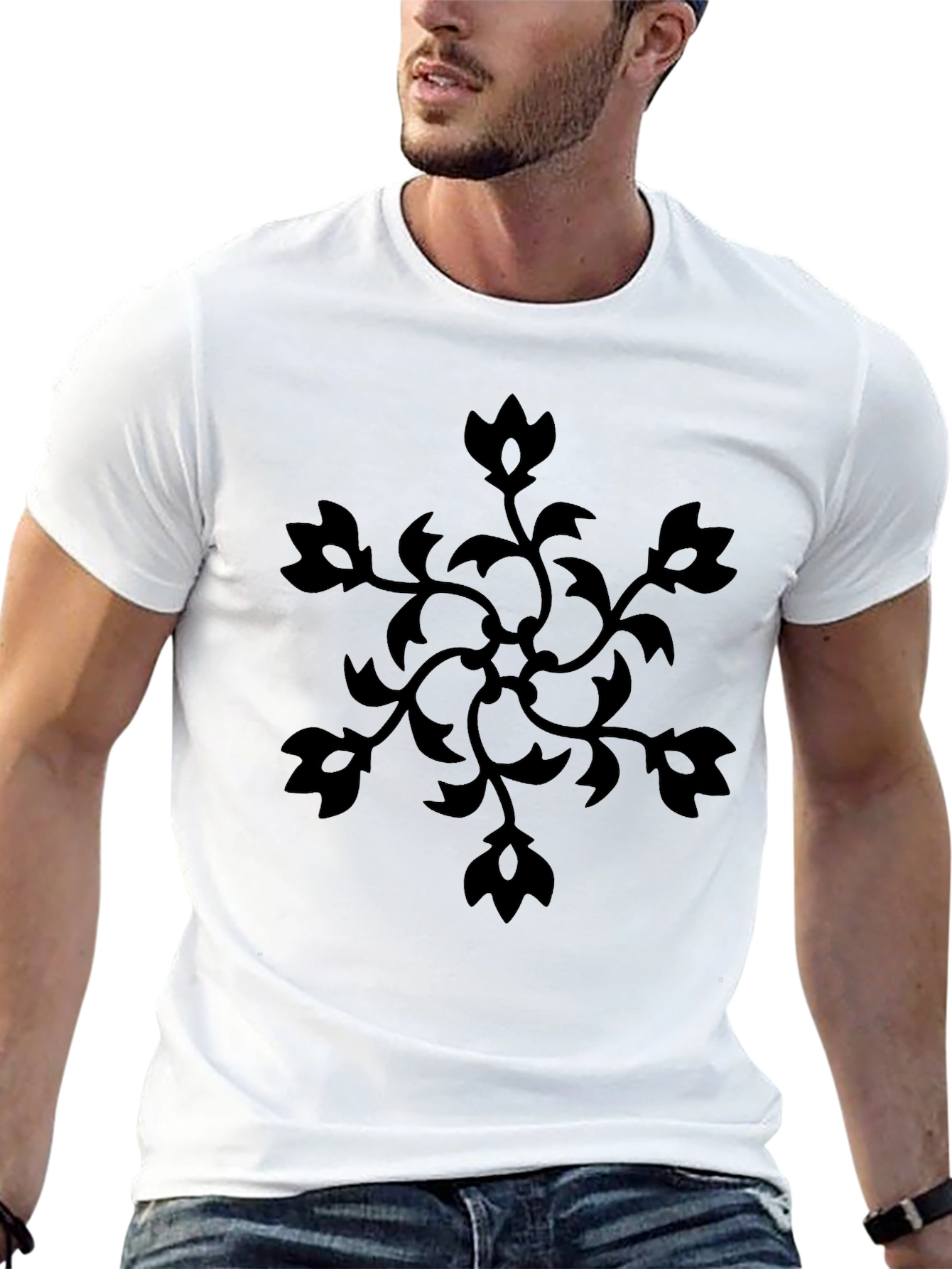 Black Floral Graphic Tee - Modern Casual Wear