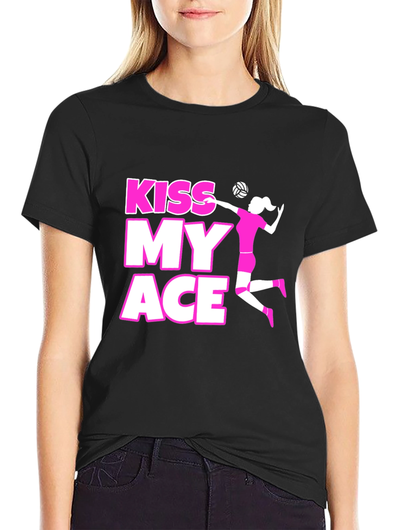 Kiss My Ace Volleyball Graphic Tee - Black