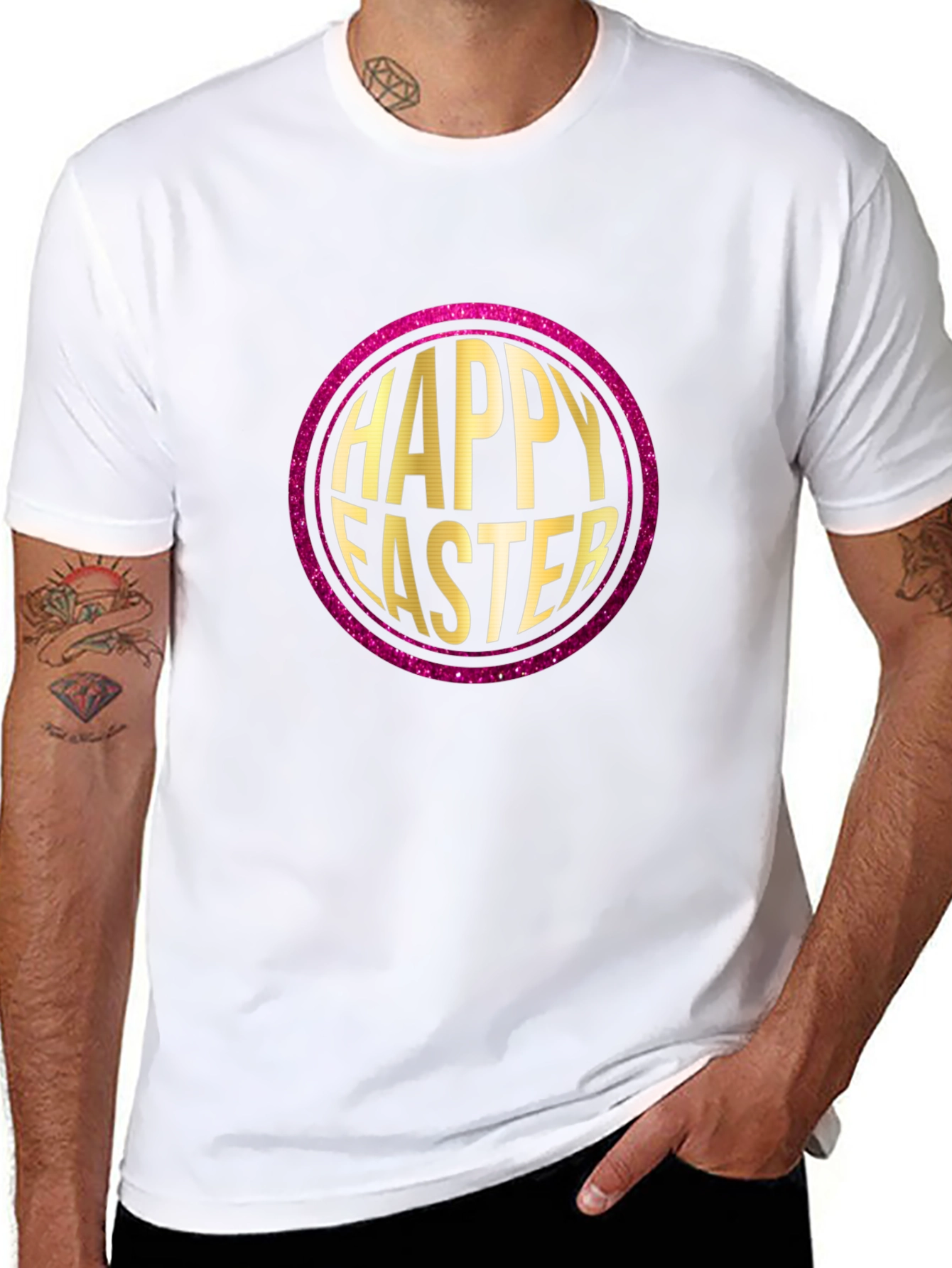 Happy Easter Graphic Print Crew Neck T-Shirt