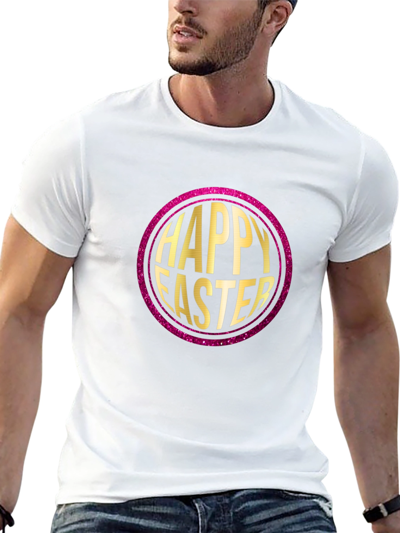Happy Easter Graphic Print Crew Neck T-Shirt