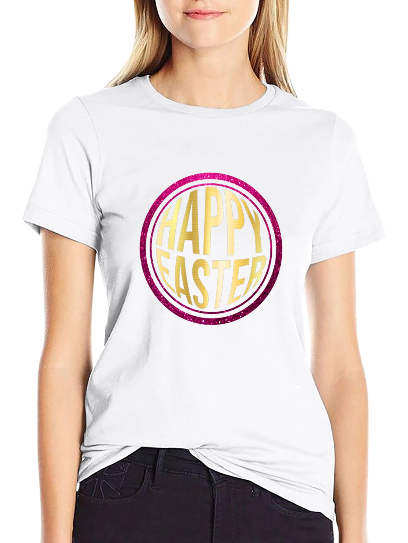 Happy Easter Graphic Print Crew Neck T-Shirt