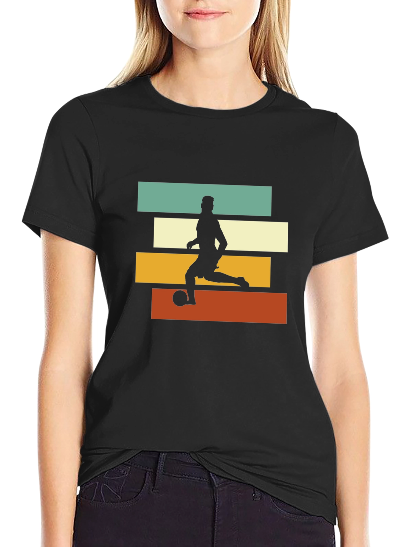 Retro Soccer Player Graphic Tee - Black