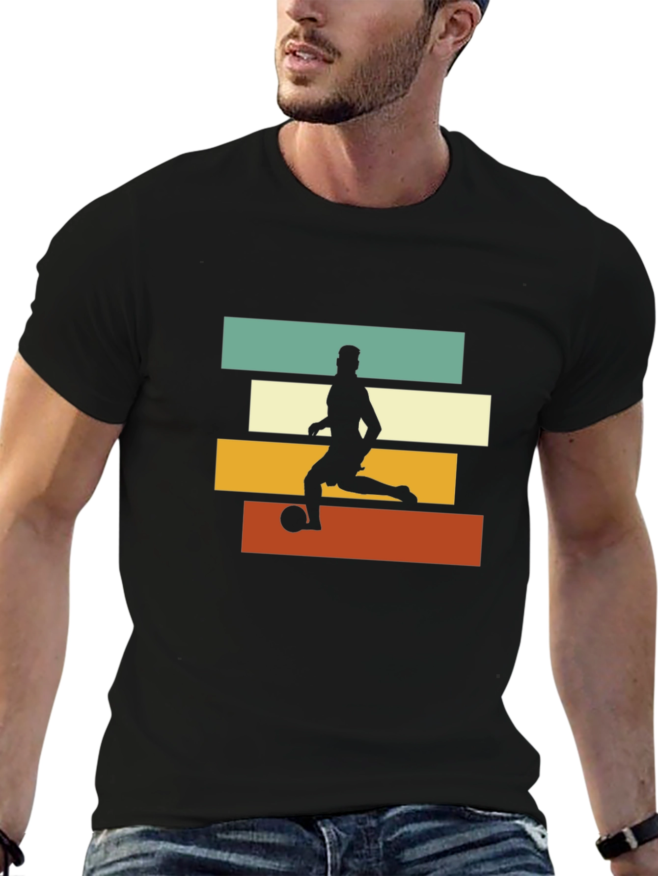 Retro Soccer Player Graphic Tee - Black
