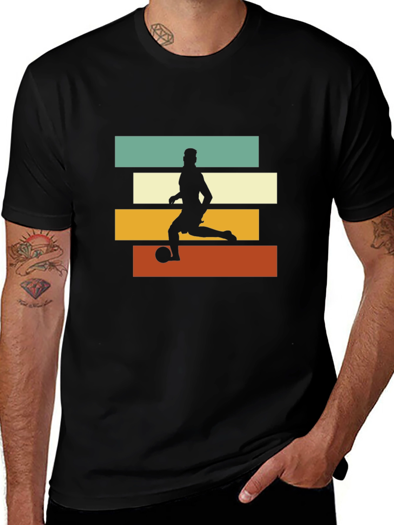 Retro Soccer Player Graphic Tee - Black