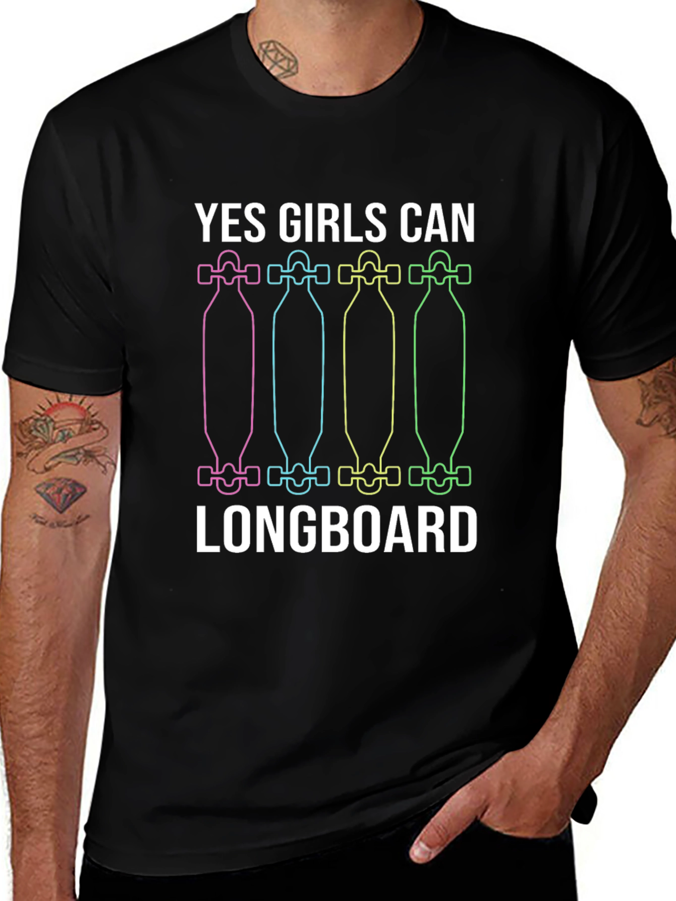 Yes Girls Can Longboard T-Shirt - Fun Graphic Tee