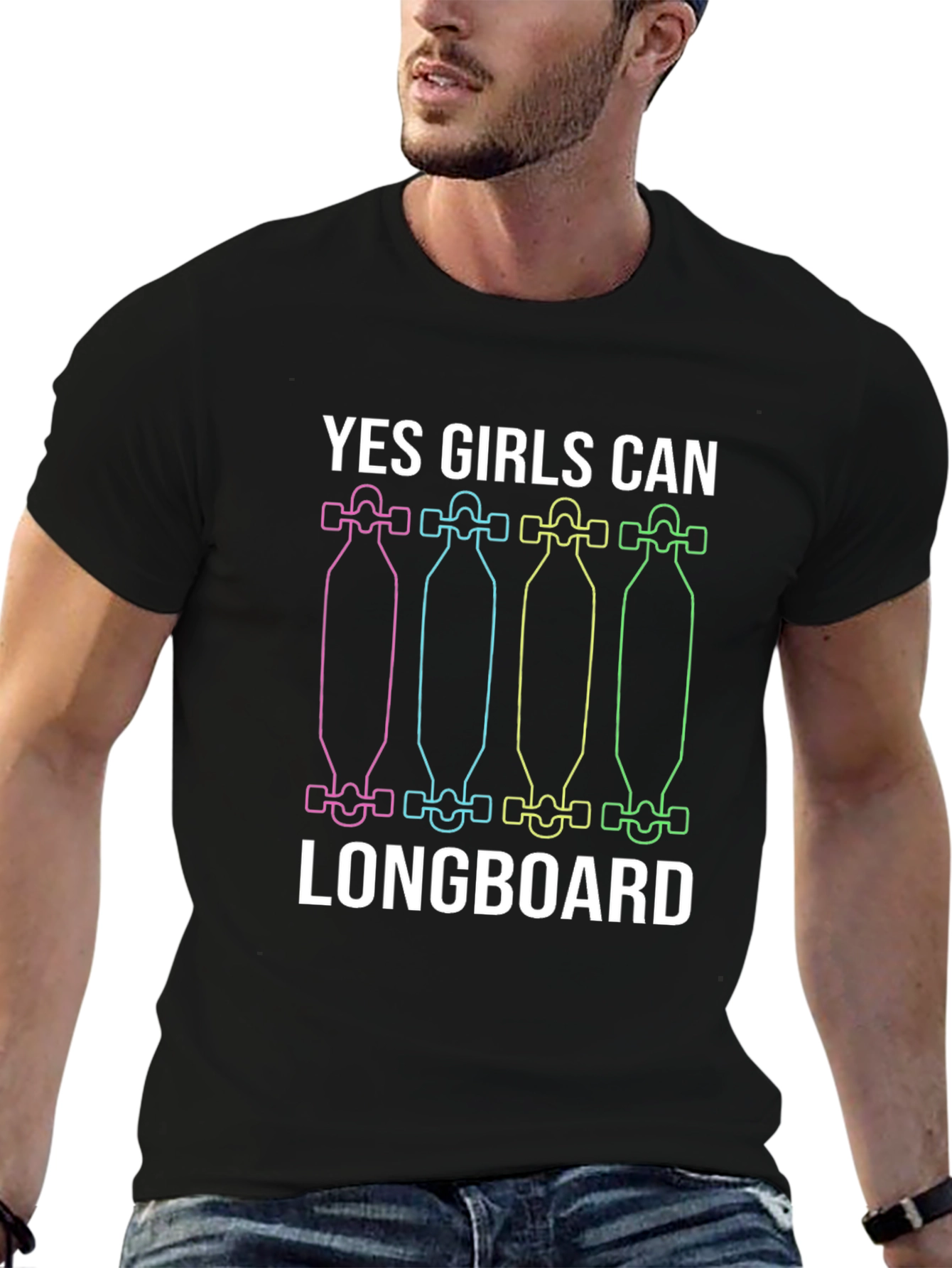 Yes Girls Can Longboard T-Shirt - Fun Graphic Tee
