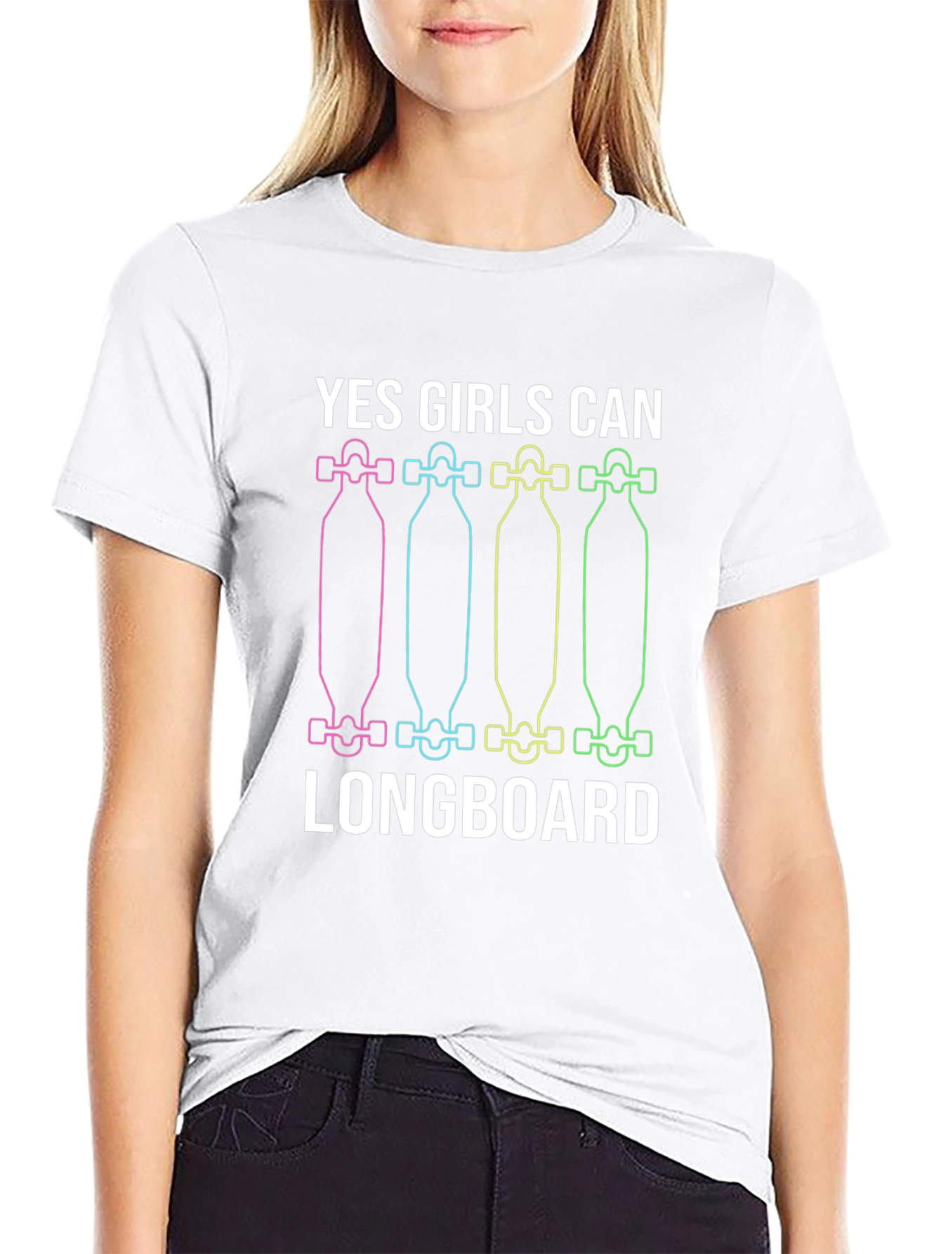 Yes Girls Can Longboard T-Shirt - Fun Graphic Tee