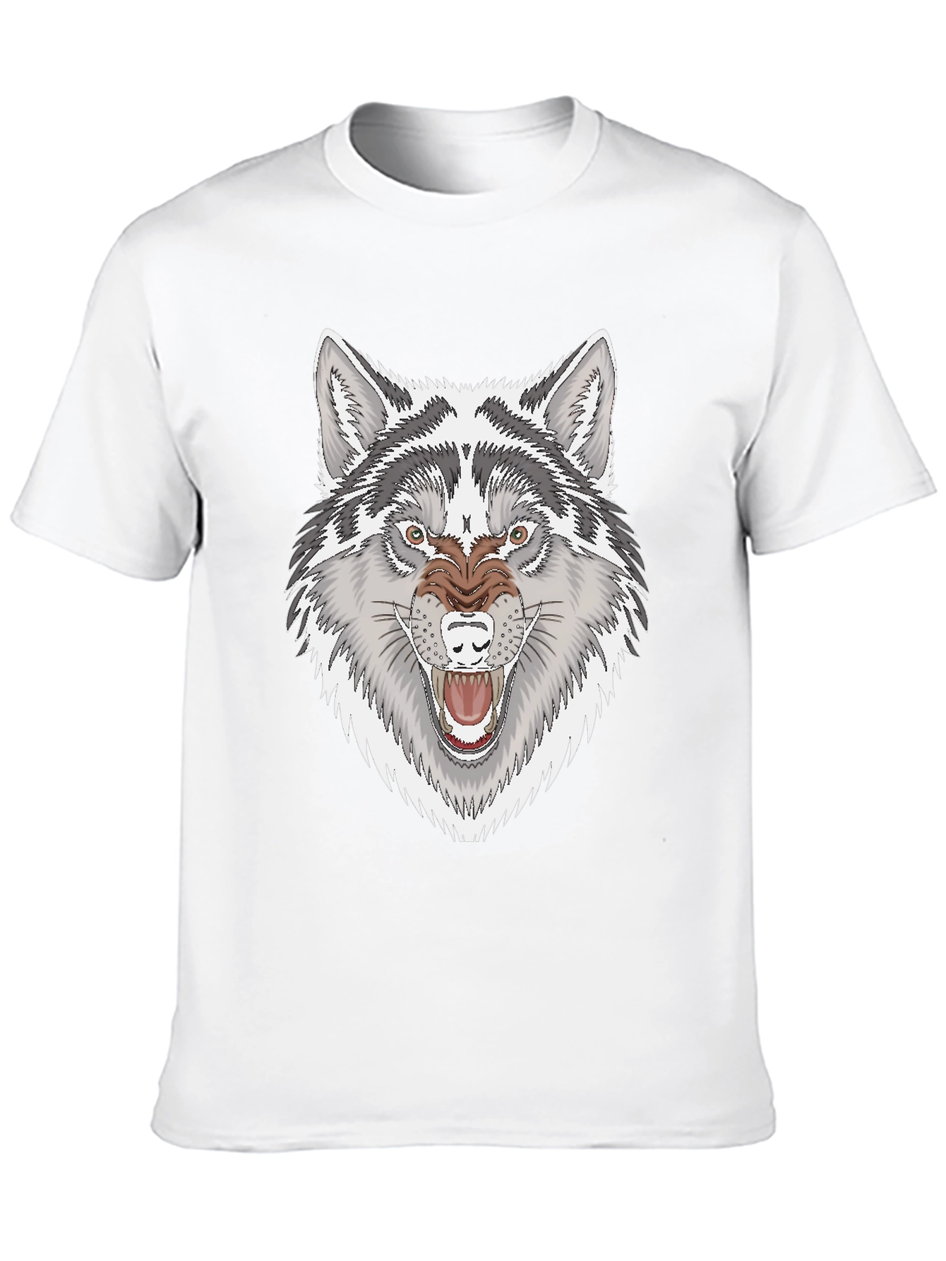 Mens Black T-Shirt with Fierce Wolf Graphic