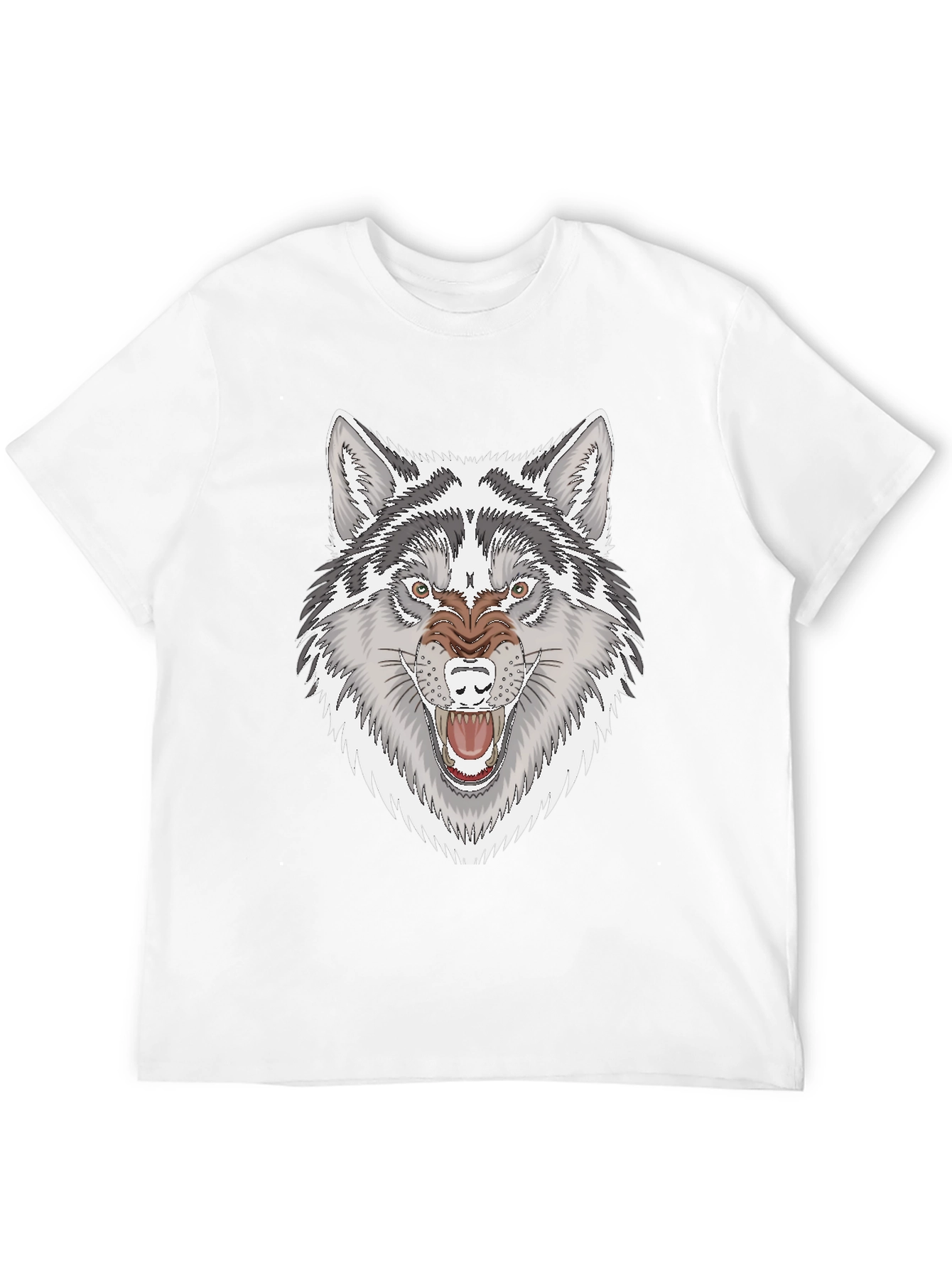 Mens Black T-Shirt with Fierce Wolf Graphic
