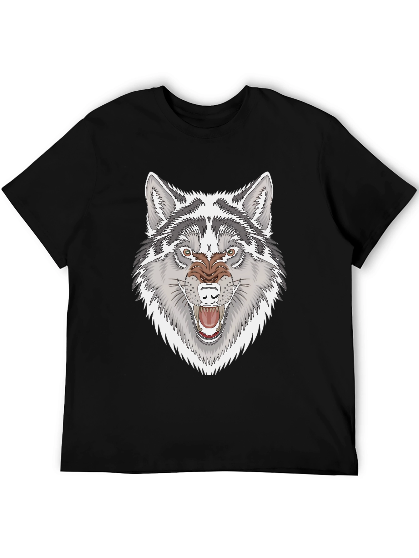 Mens Black T-Shirt with Fierce Wolf Graphic