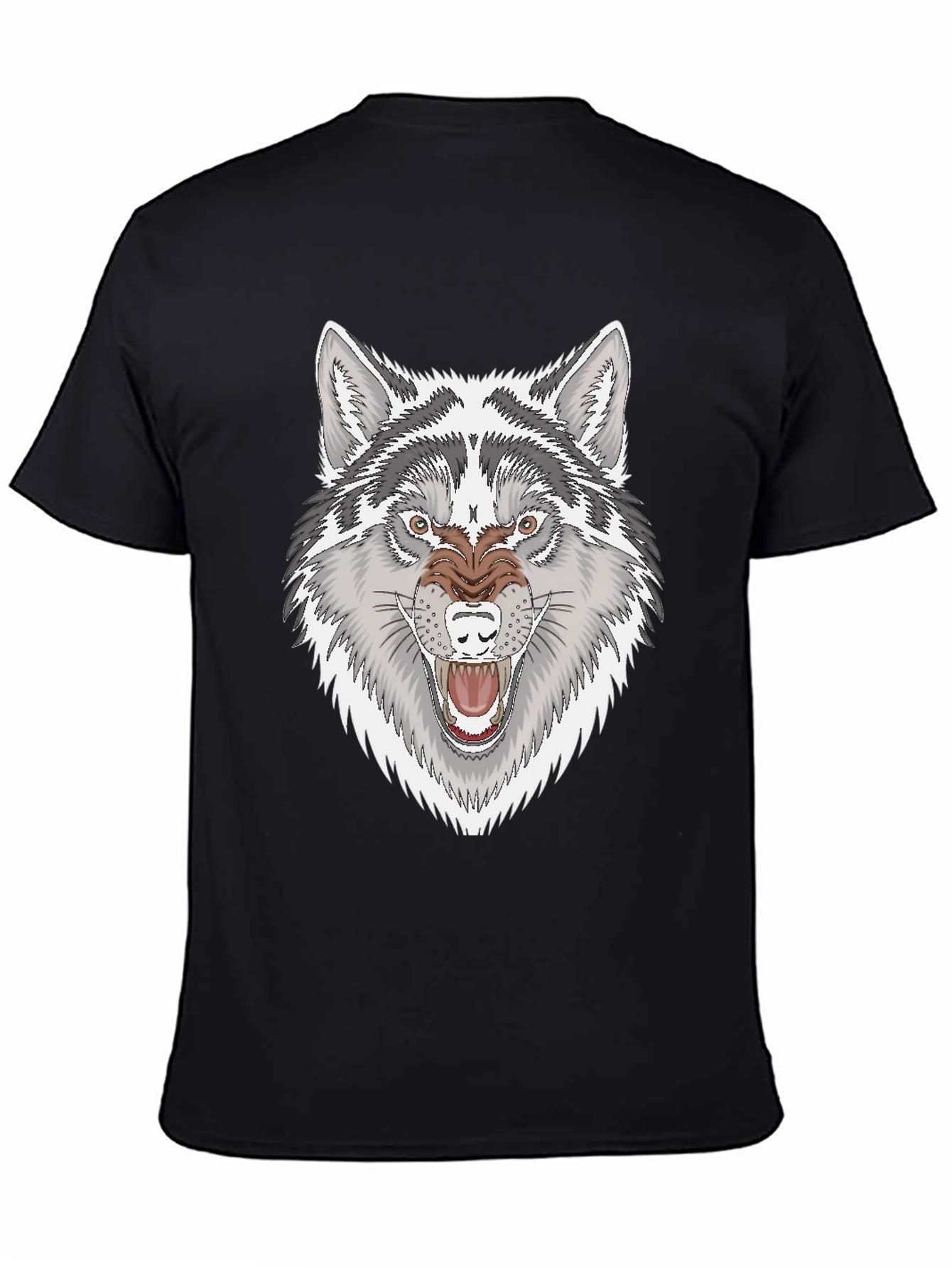 Mens Black T-Shirt with Fierce Wolf Graphic