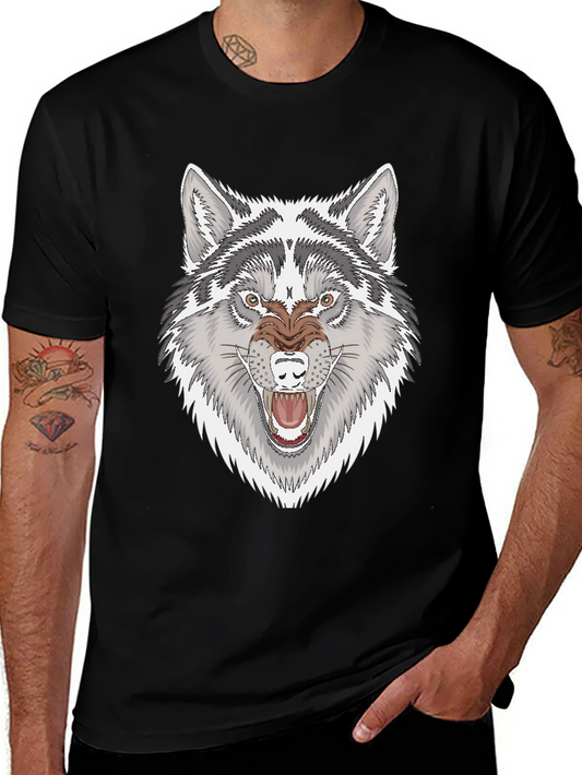 Mens Black T-Shirt with Fierce Wolf Graphic