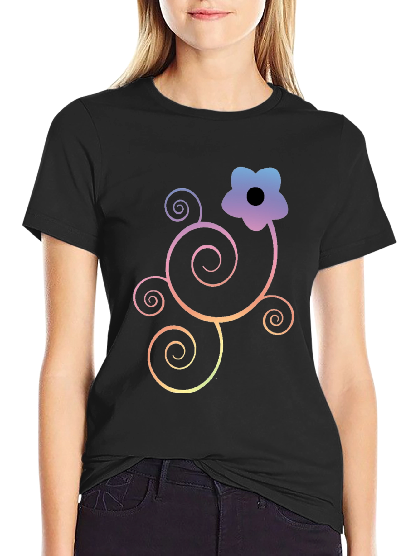 Floral Swirl Graphic Black T-Shirt