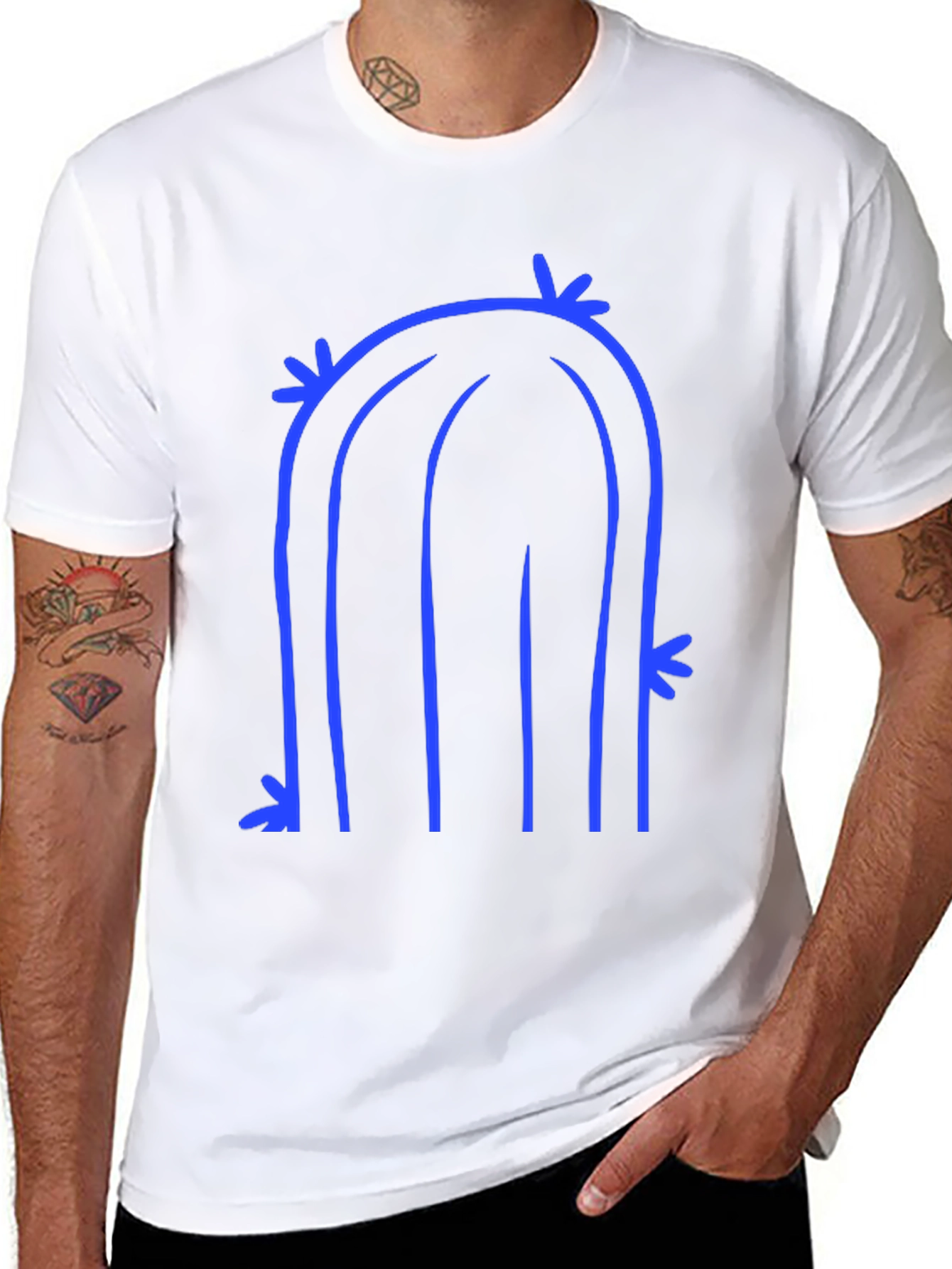 Abstract Cactus Graphic Tee - Black Cotton T-Shirt
