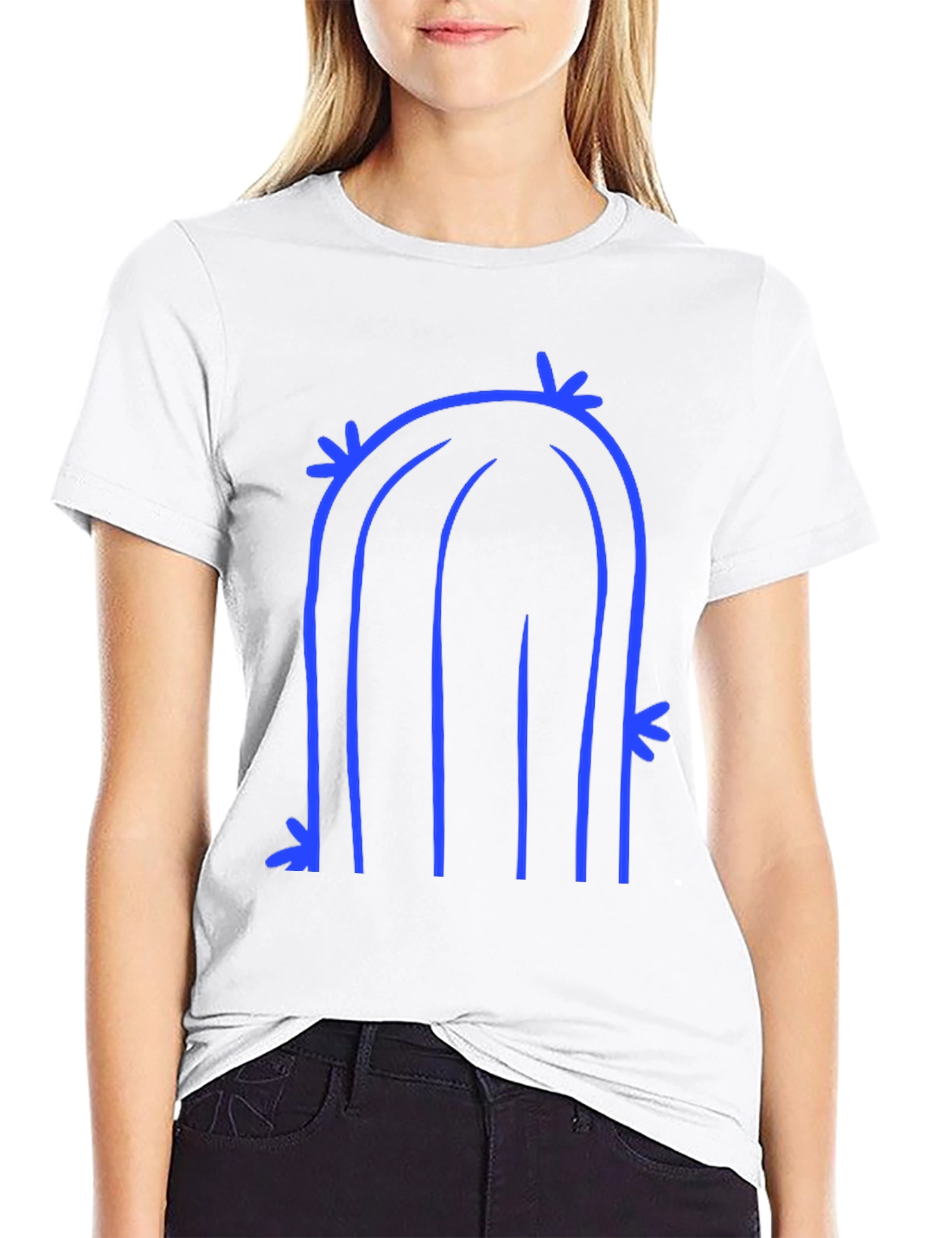 Abstract Cactus Graphic Tee - Black Cotton T-Shirt