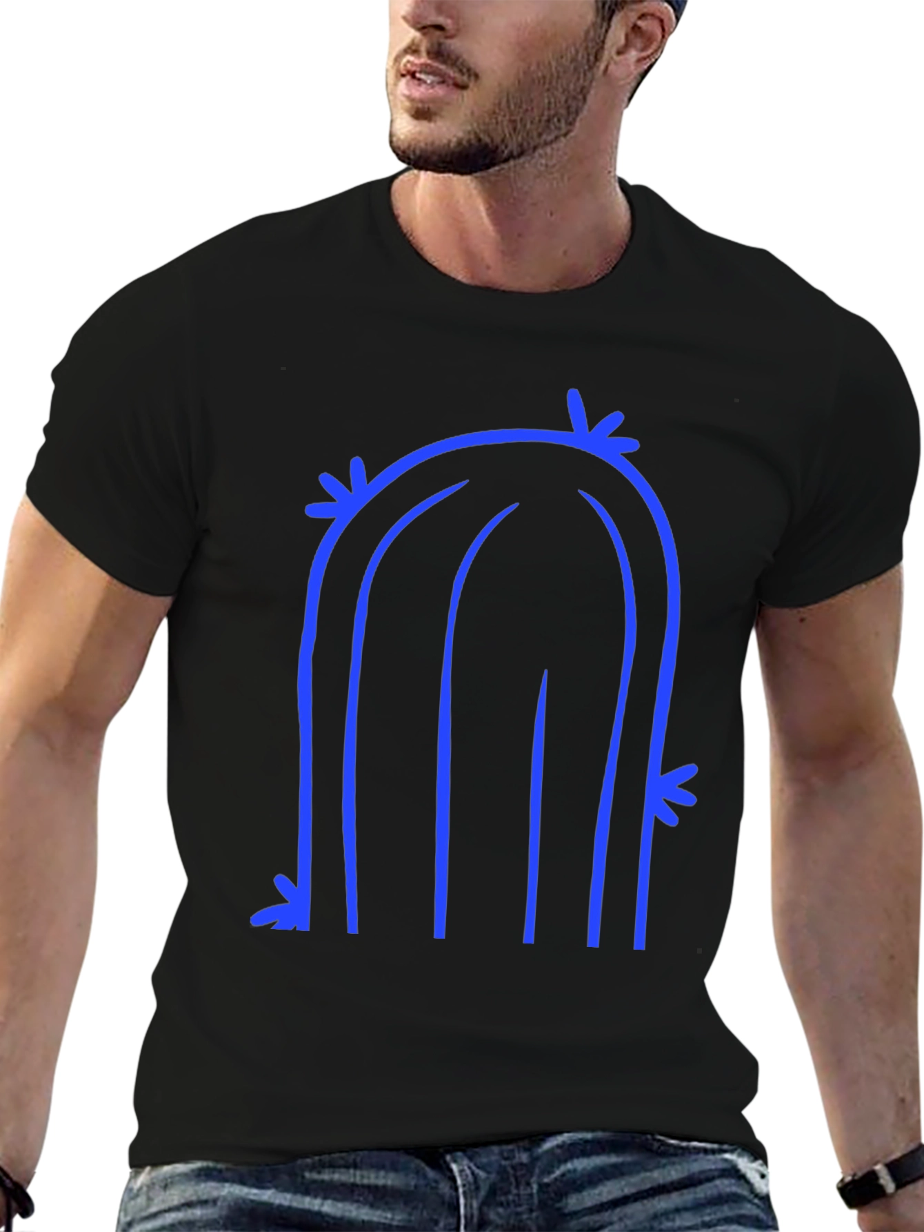 Abstract Cactus Graphic Tee - Black Cotton T-Shirt