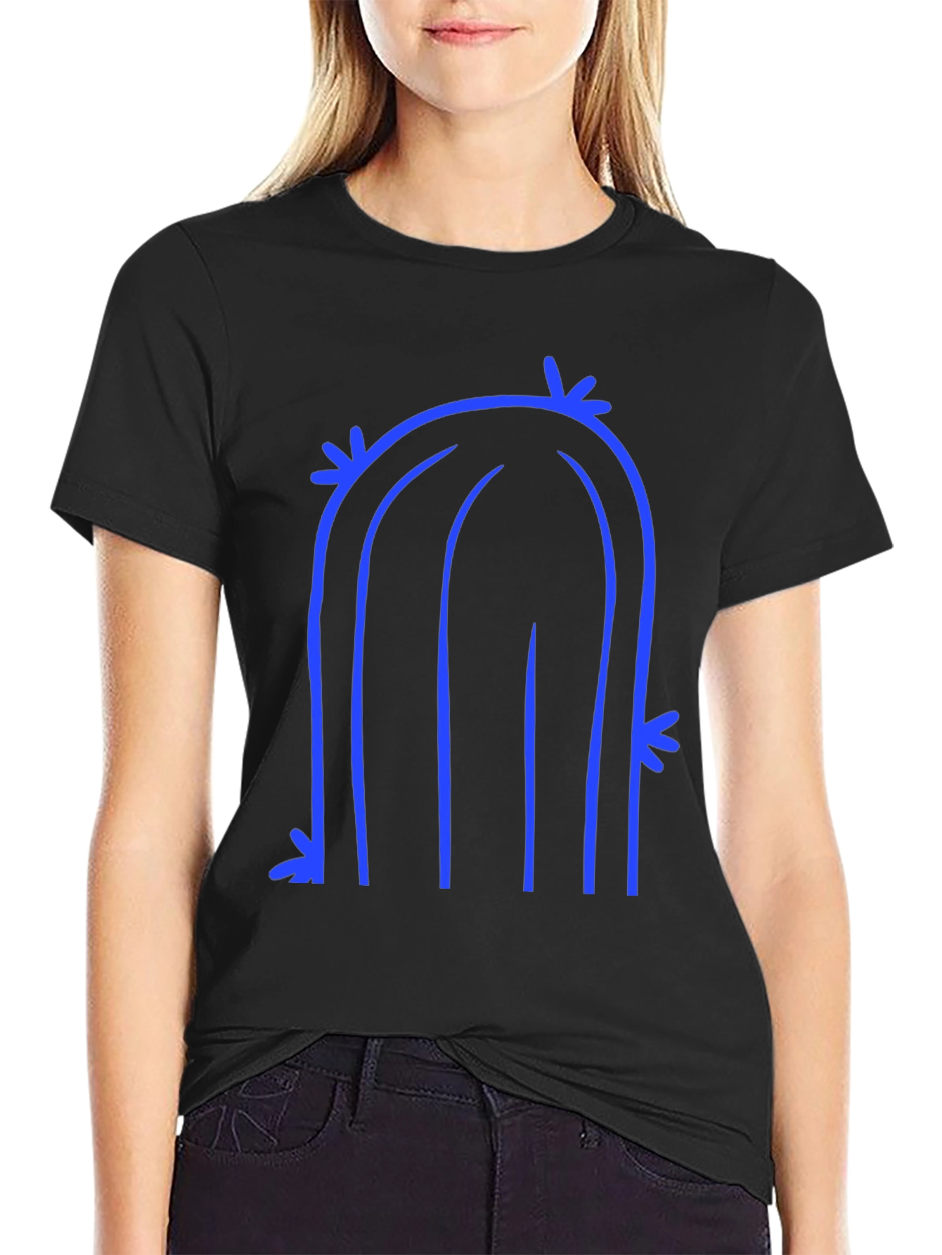 Abstract Cactus Graphic Tee - Black Cotton T-Shirt