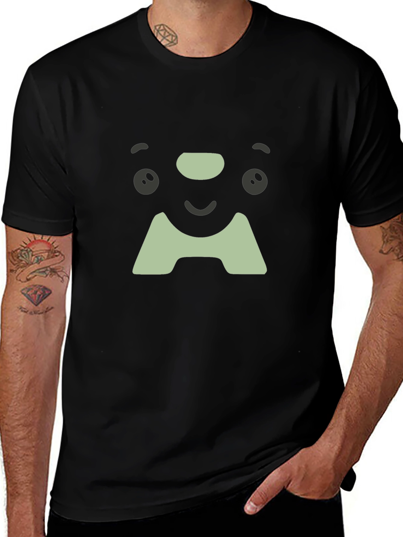 Cute Face Graphic Tee - Soft Black Cotton T-Shirt