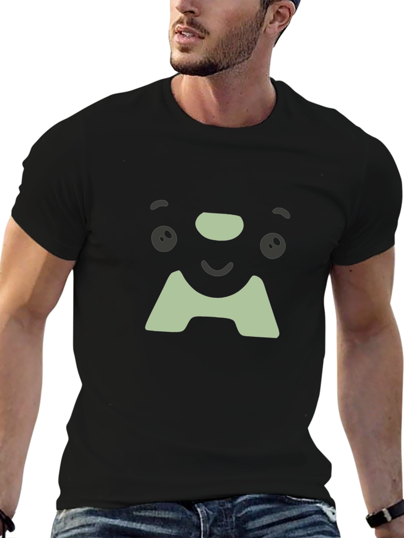 Cute Face Graphic Tee - Soft Black Cotton T-Shirt